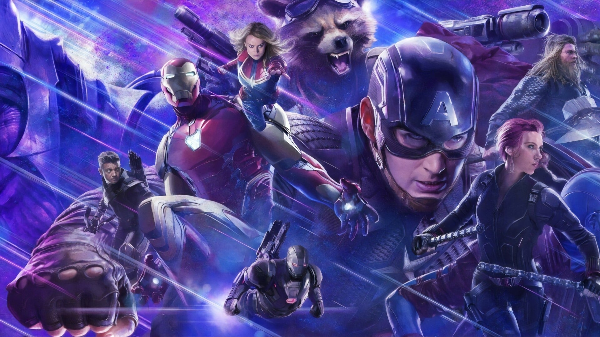 People 1920x1080 Avengers Endgame Iron Man Captain America Thor Hawkeye Black Widow War Machine  Captain Marvel Rocket Raccoon Marvel Cinematic Universe digital art