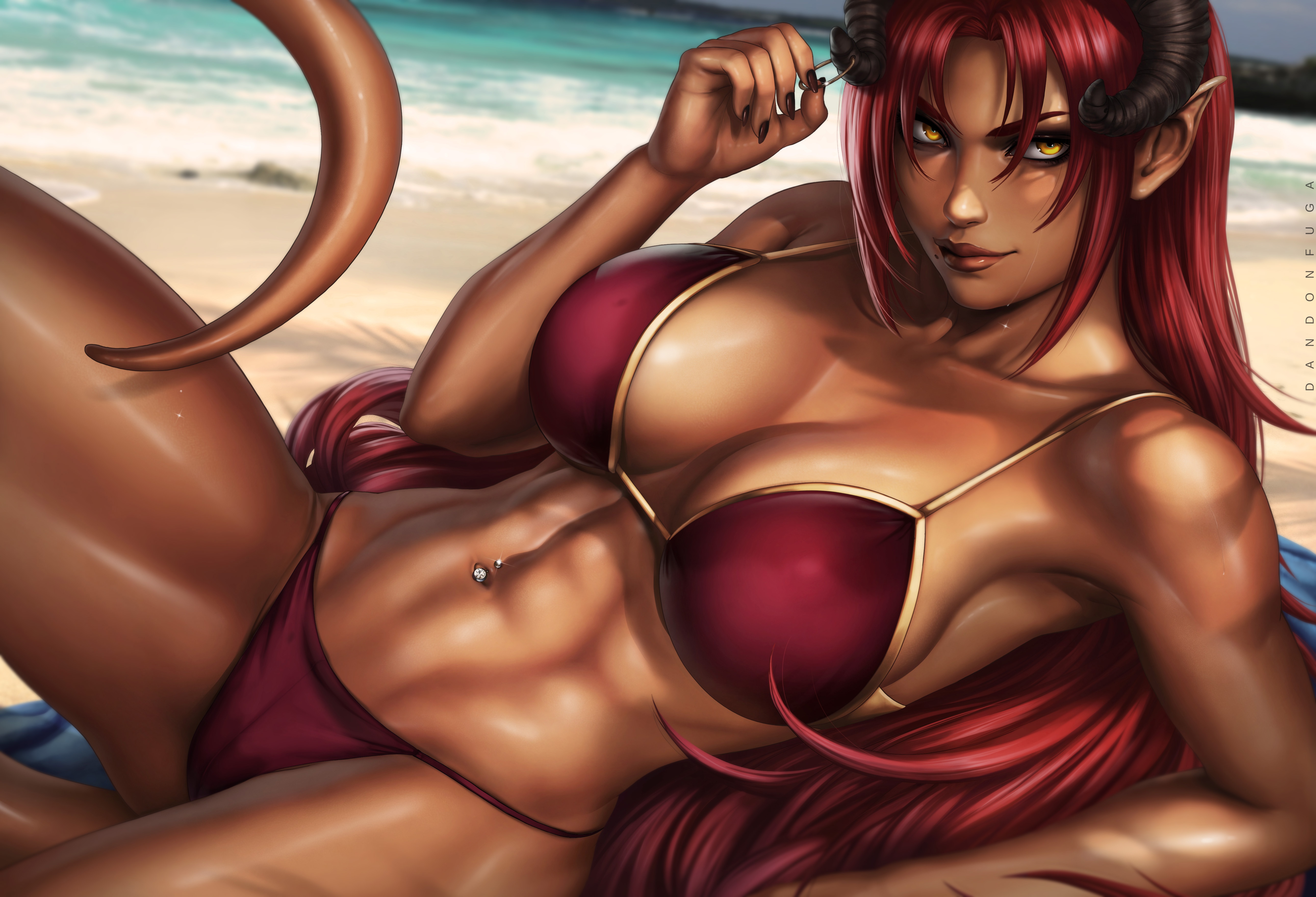 General 5161x3518 fantasy girl big boobs fantasy art horns bikini redhead Dandonfuga audelia (OC) digital art