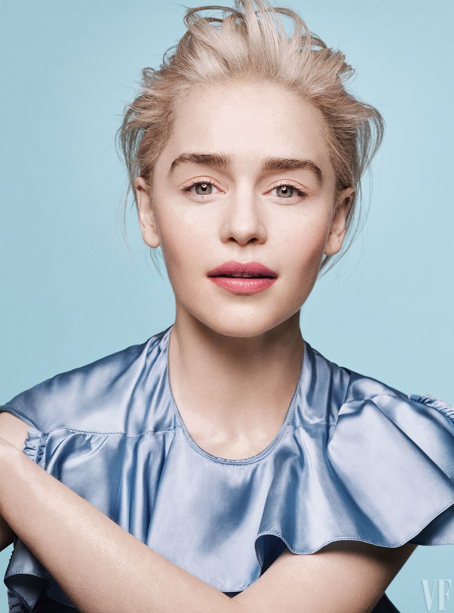 People 1482x2000 Emilia Clarke celebrity blonde blue background simple background actress portrait women satin