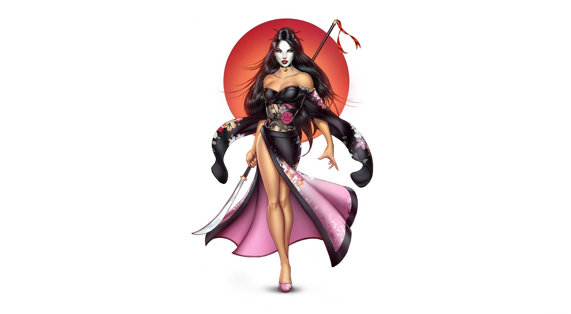 General 1919x1057 women fantasy girl simple background white background legs weapon dark hair