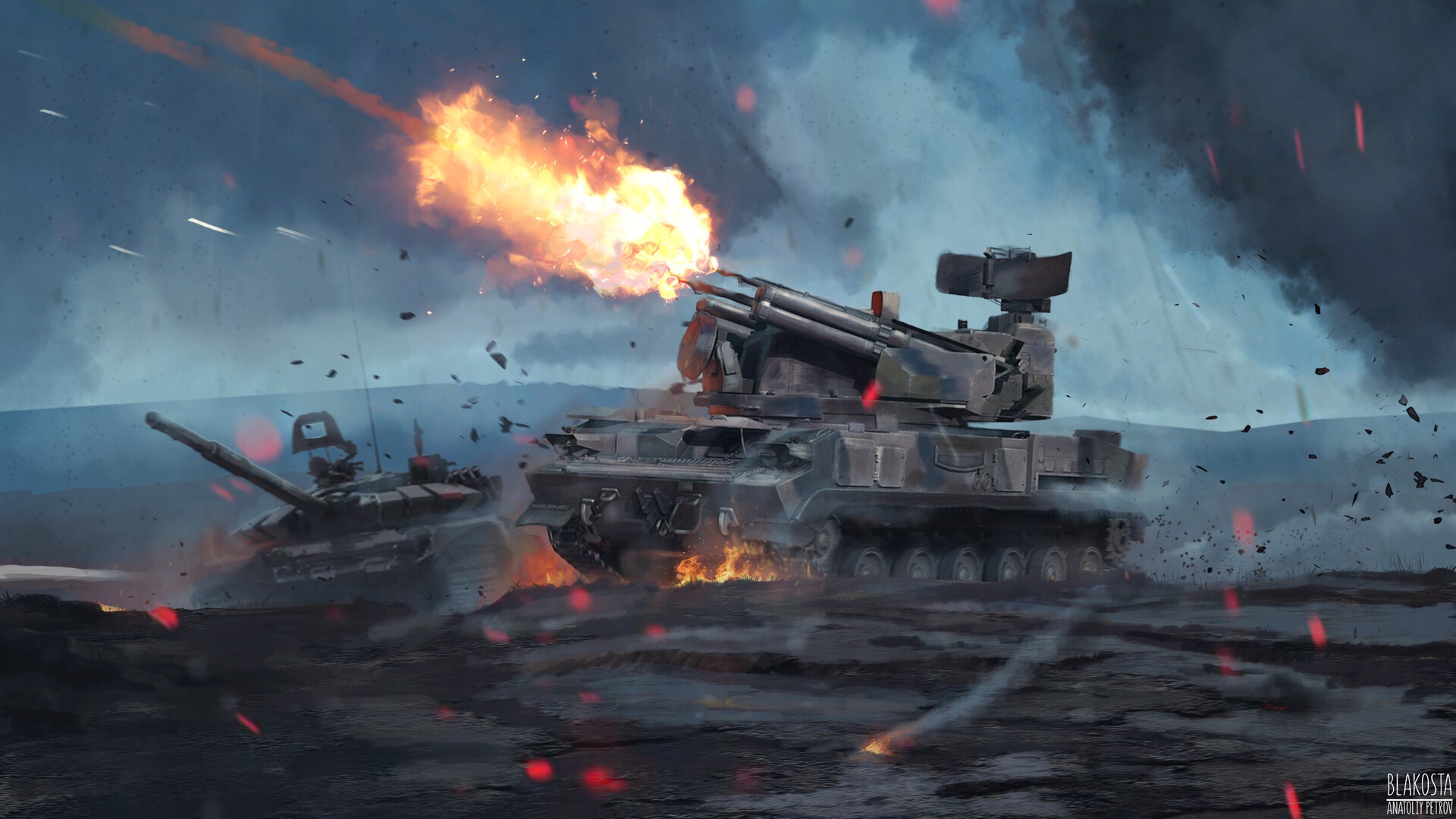 General 1920x1080 war battle military weapon artwork Air Defence System T-72 Russian/Soviet tanks