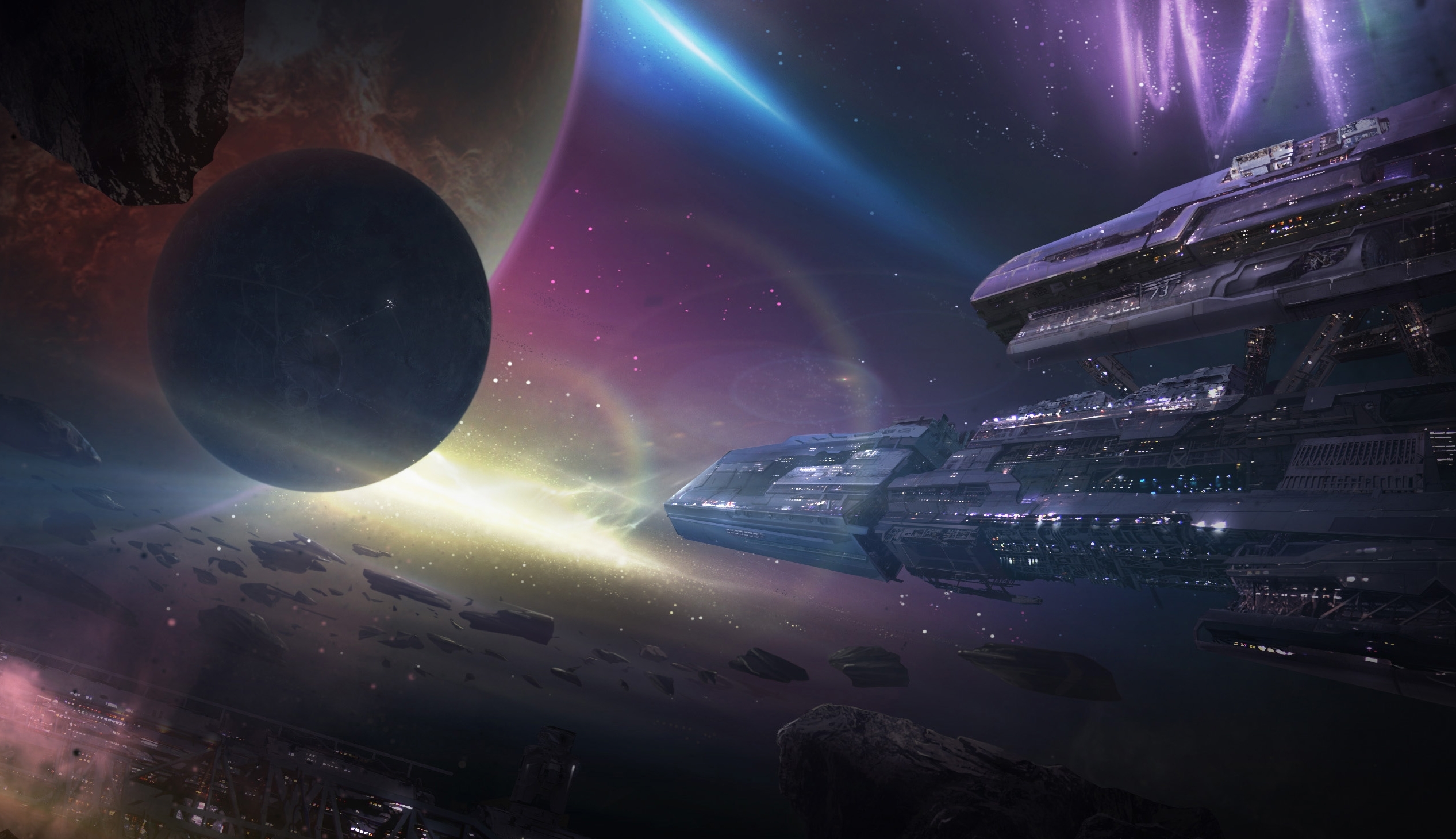 General 2533x1460 space science fiction spaceship planet