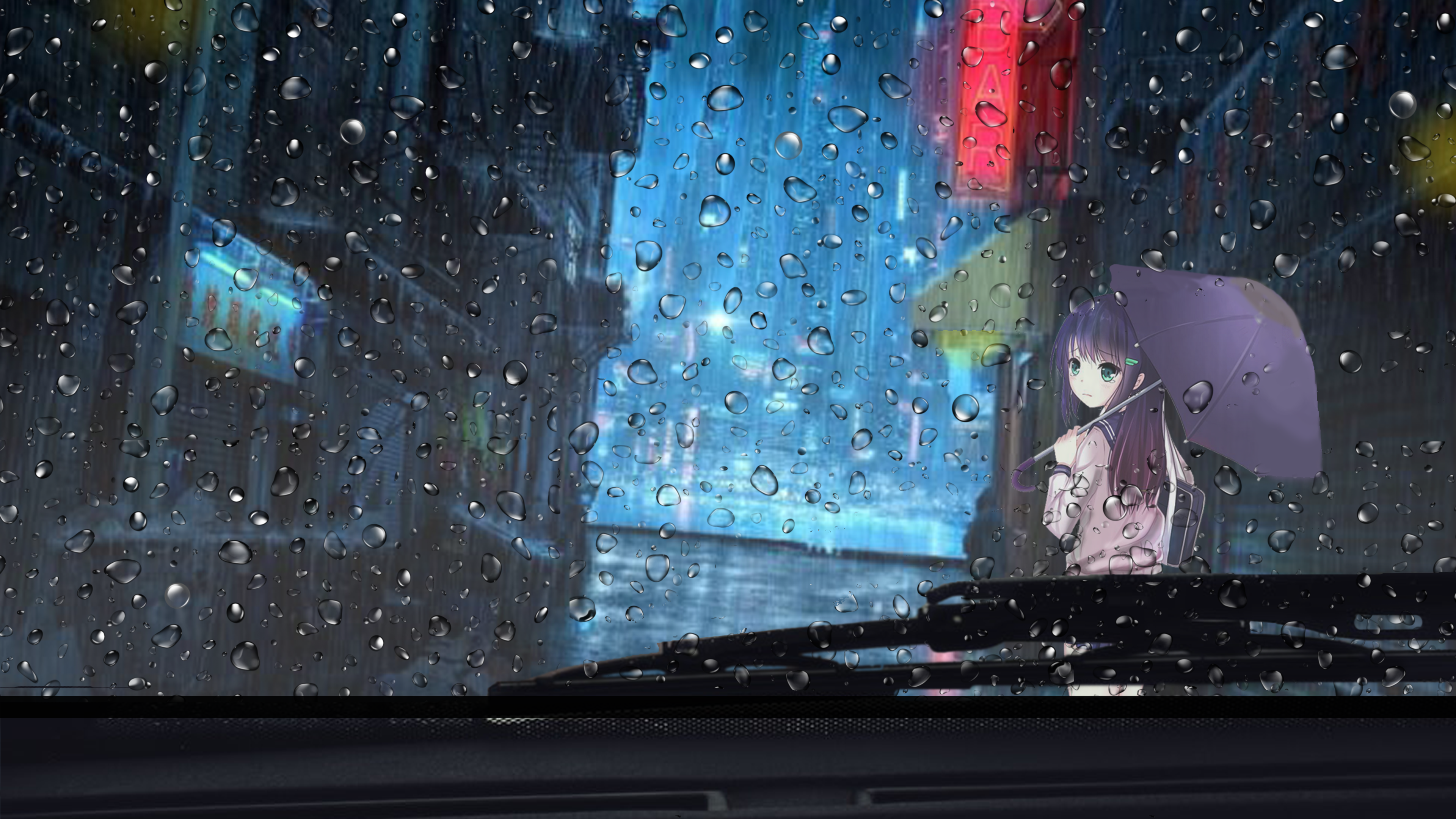 Anime 3840x2160 anime anime girls Japan rain photoshopped night fan art
