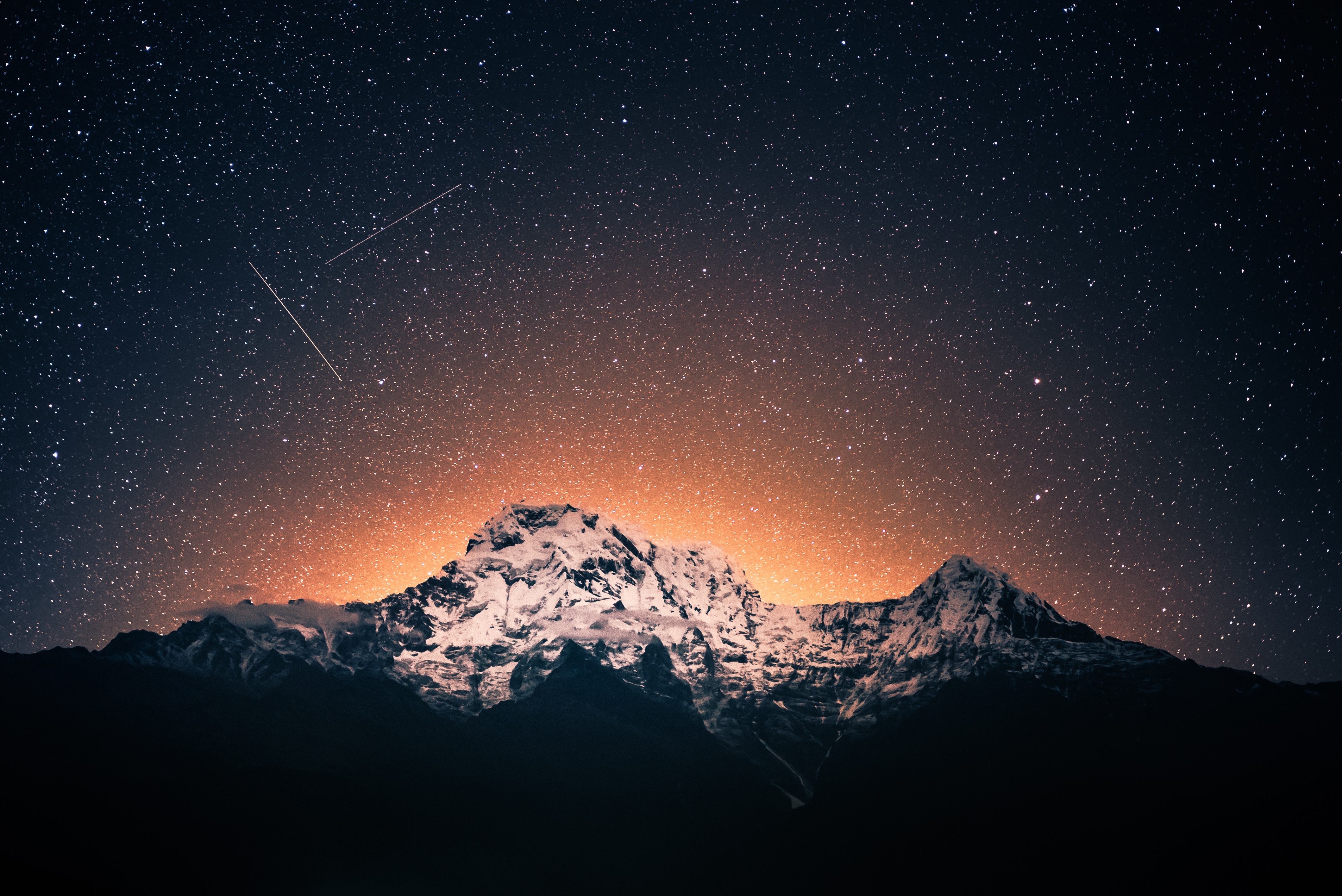 General 4240x2832 Ghandruk Nepal night sky night sky landscape outdoors stars space mountain top comet orange dusk ridge snow peak glowing long exposure nightscape starry night Himalayas