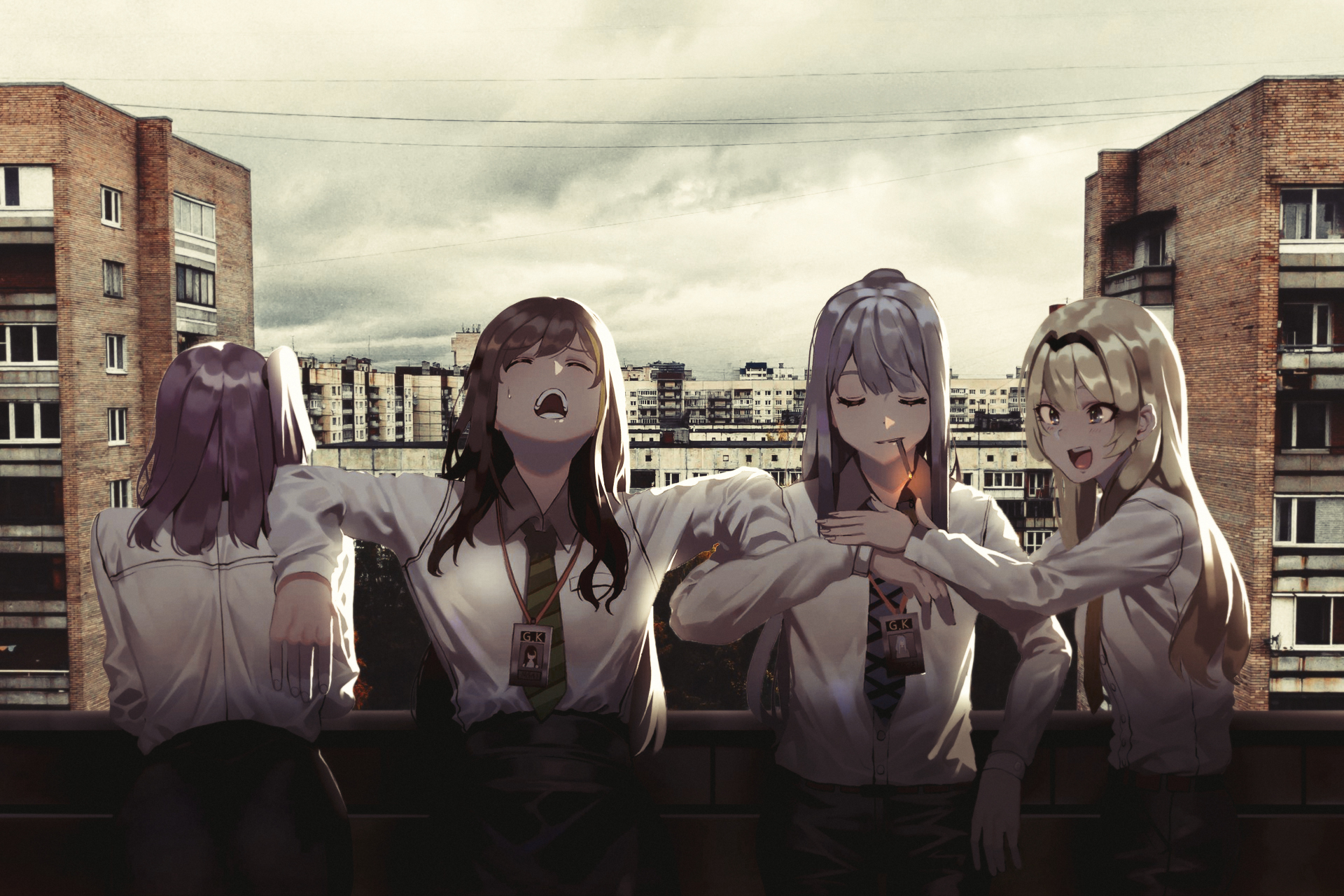 Anime 1920x1280 anime city 2D Girls Frontline M4A1 (Girls Frontline) smoking office girl anime girls animeirl UMP45 (Girls Frontline)