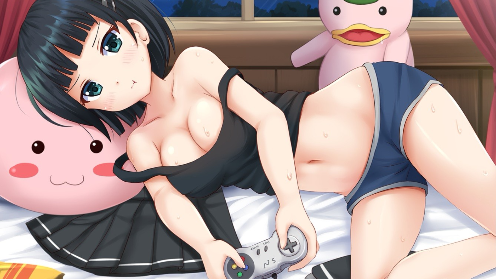 Anime 1920x1080 anime girls anime controllers panties dark hair video games boobs