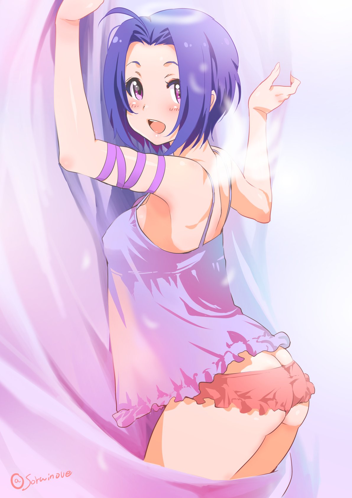 Anime 1191x1684 Miura Azusa THE iDOLM@STER anime girls panties ass purple hair