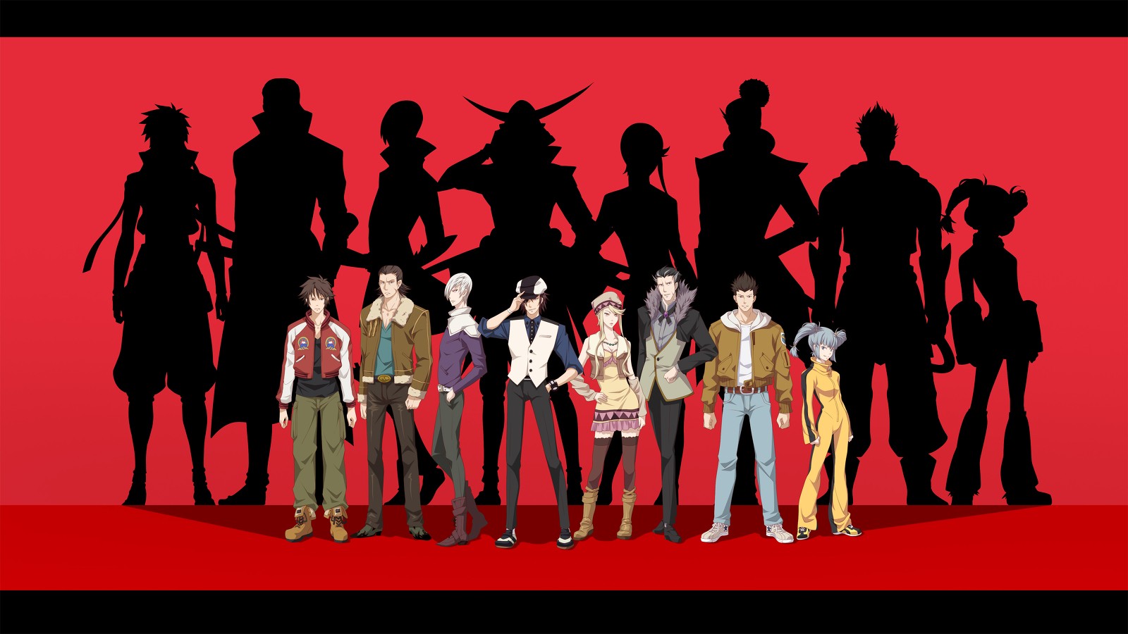 Anime 1600x900 anime Sengoku Basara anime girls anime boys red background silhouette