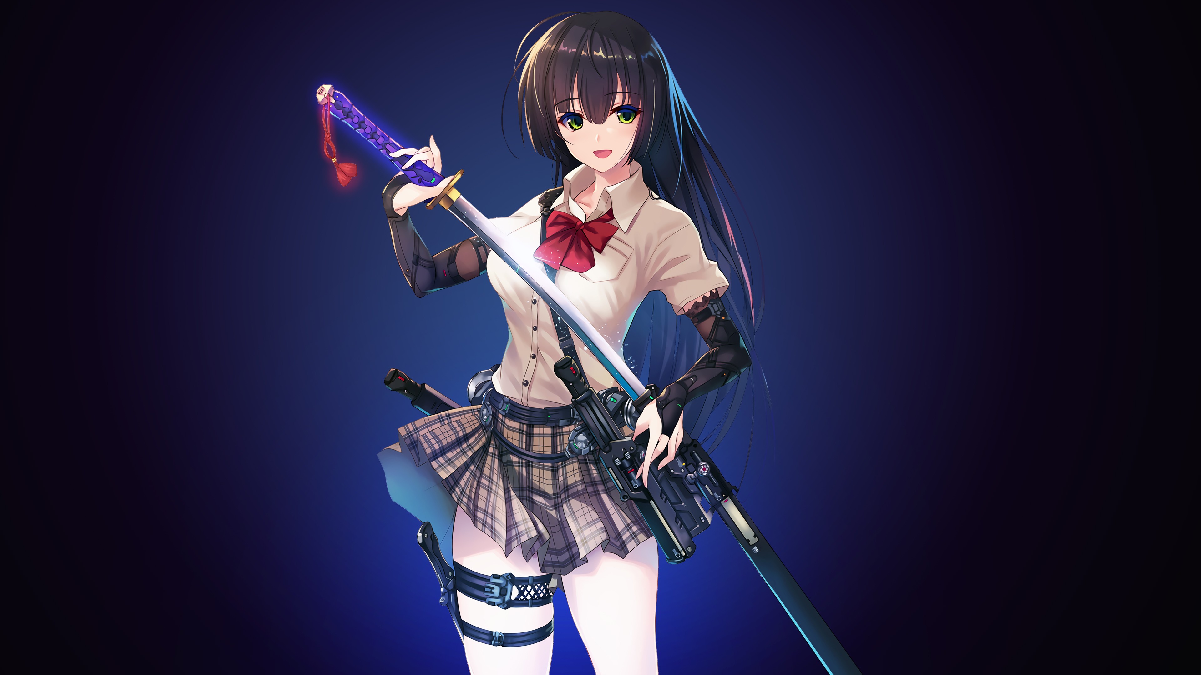 Anime 3840x2160 anime anime girls original characters skirt weapon sword long hair green eyes