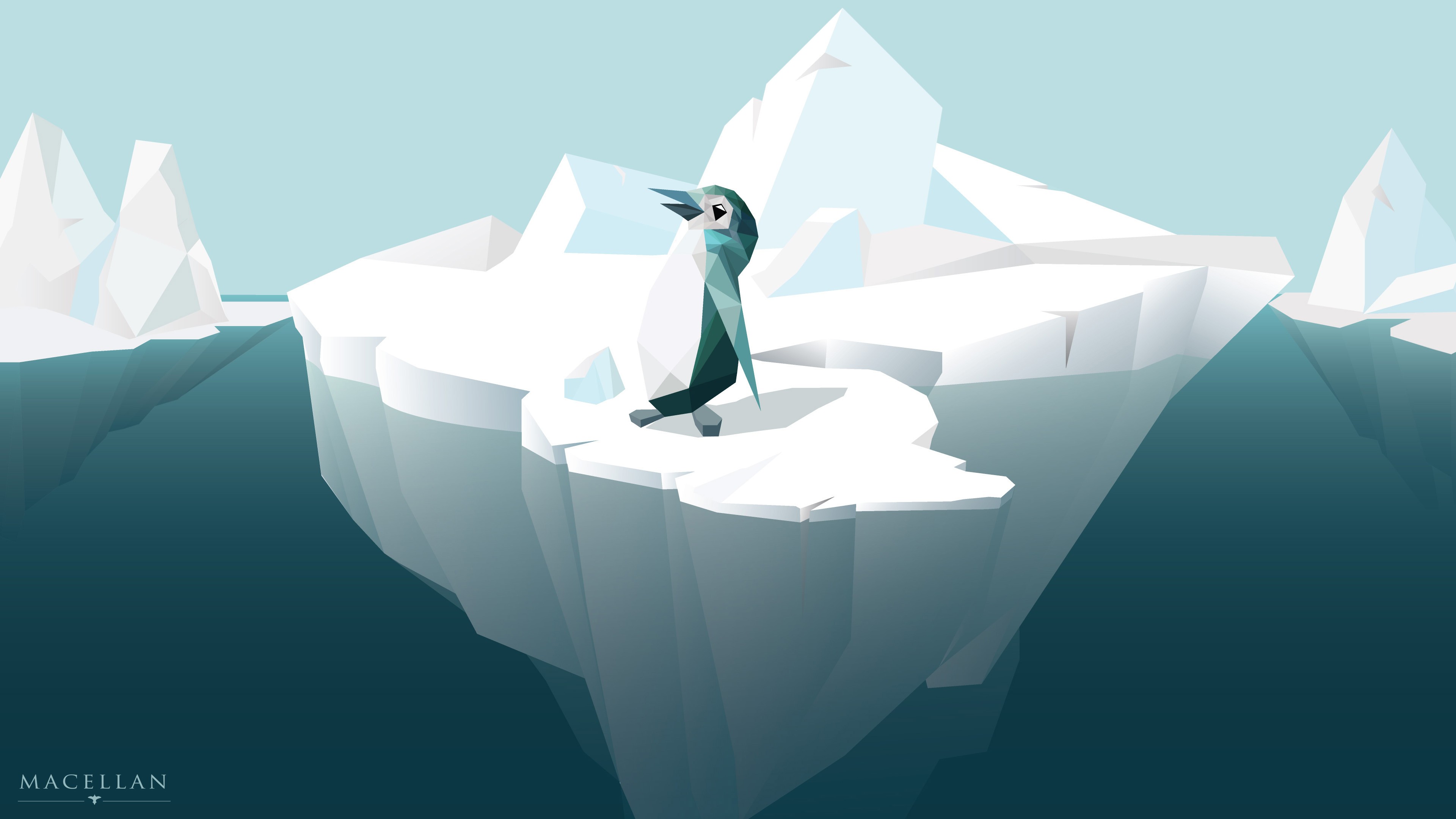 General 3840x2160 penguins iceberg cold low poly minimalism watermarked animals birds digital art Arctic