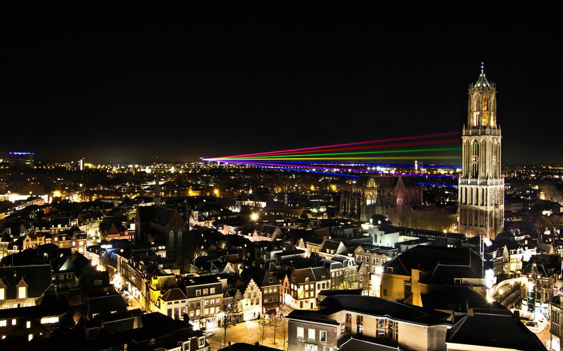 General 1920x1200 city Utrecht Netherlands night cityscape city lights long exposure