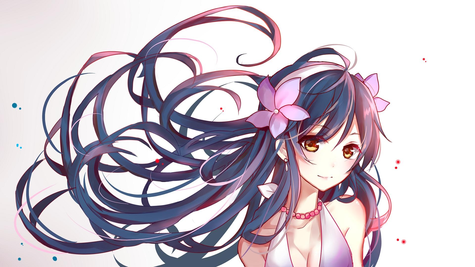 Anime 1920x1080 manga anime girls anime simple background flower in hair white background long hair yellow eyes looking at viewer