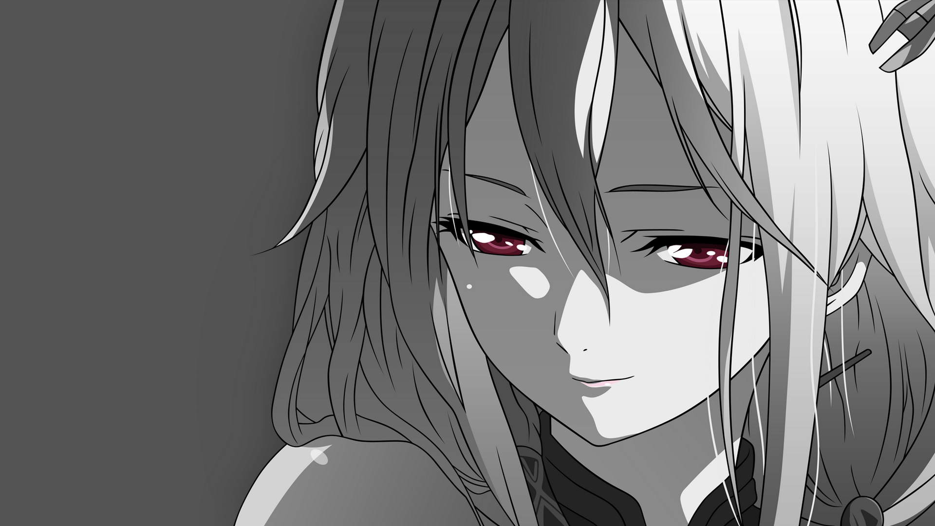 Anime 1920x1080 manga anime girls anime selective coloring red eyes face hair in face closeup