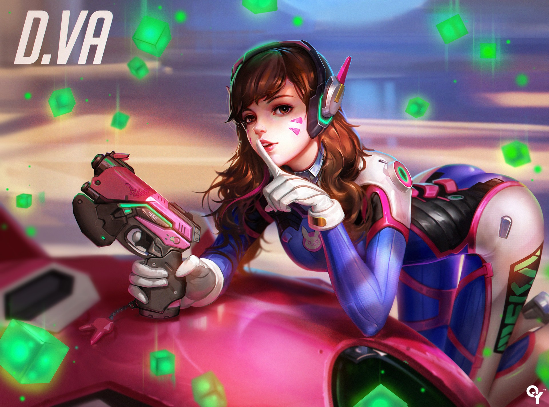 General 1920x1423 Overwatch D.Va (Overwatch) long hair bodysuit gun Blizzard Entertainment Jason Liang Overwatch Anniversary boobs dress ass brown eyes brunette gloves headphones realistic tattoo weapon video game girls girls with guns silence video game characters PC gaming bent over looking at viewer