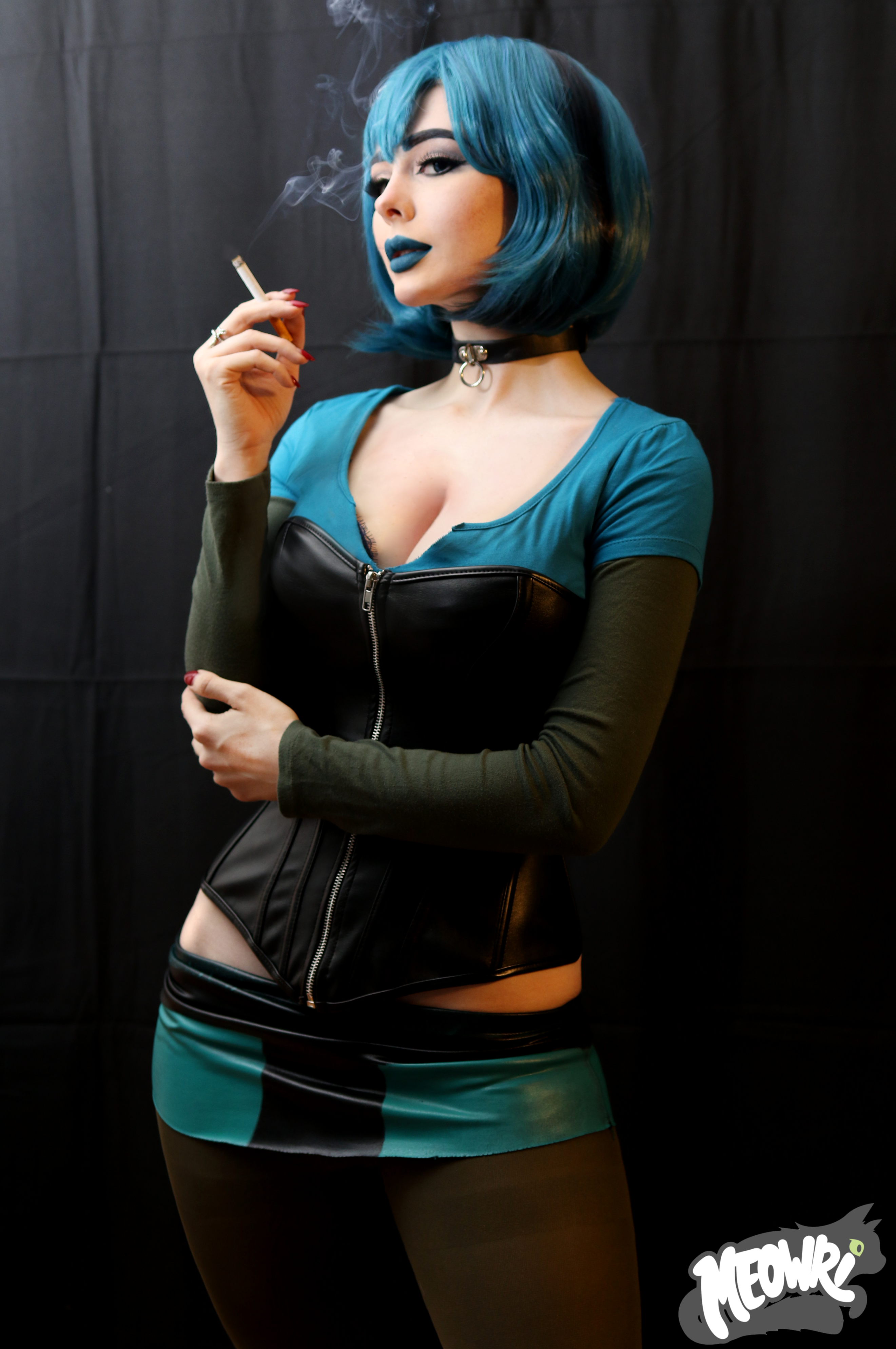People 2642x3978 Jenna Lynn Meowri cosplay ass women blue hair smoke