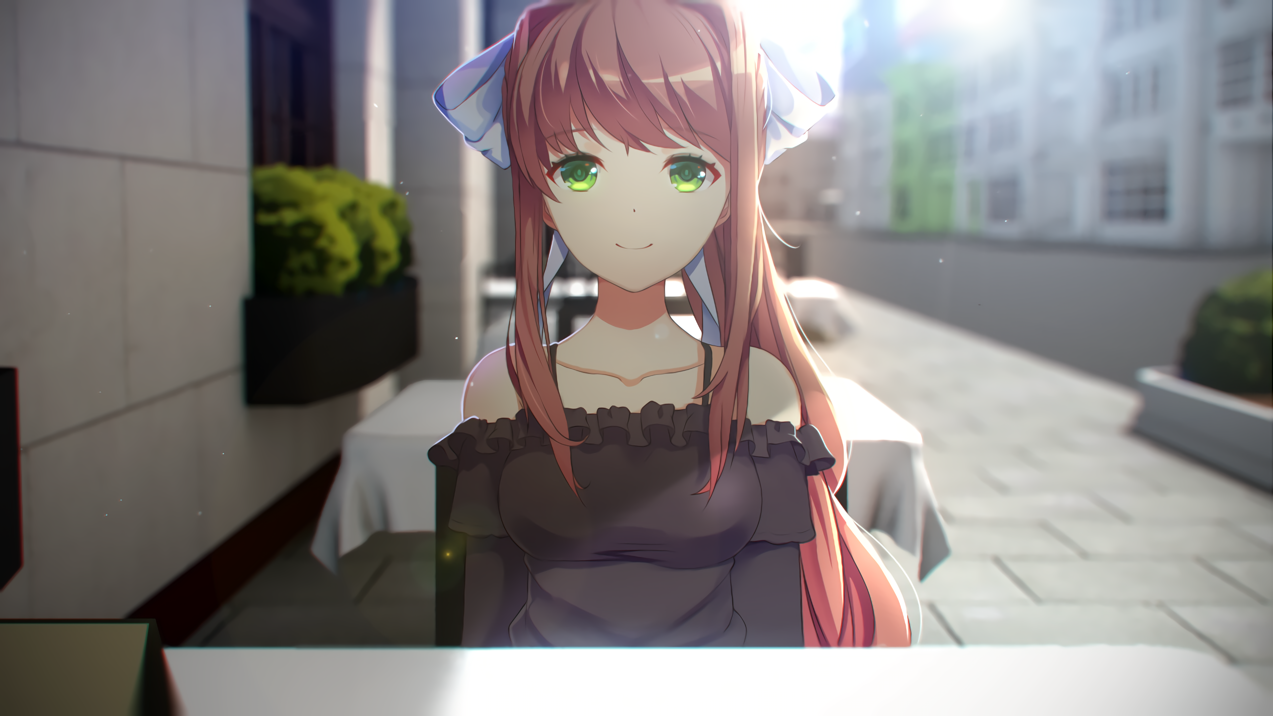 Anime 2560x1440 Doki Doki Literature Club Monika (Doki Doki Literature Club) anime girls green eyes