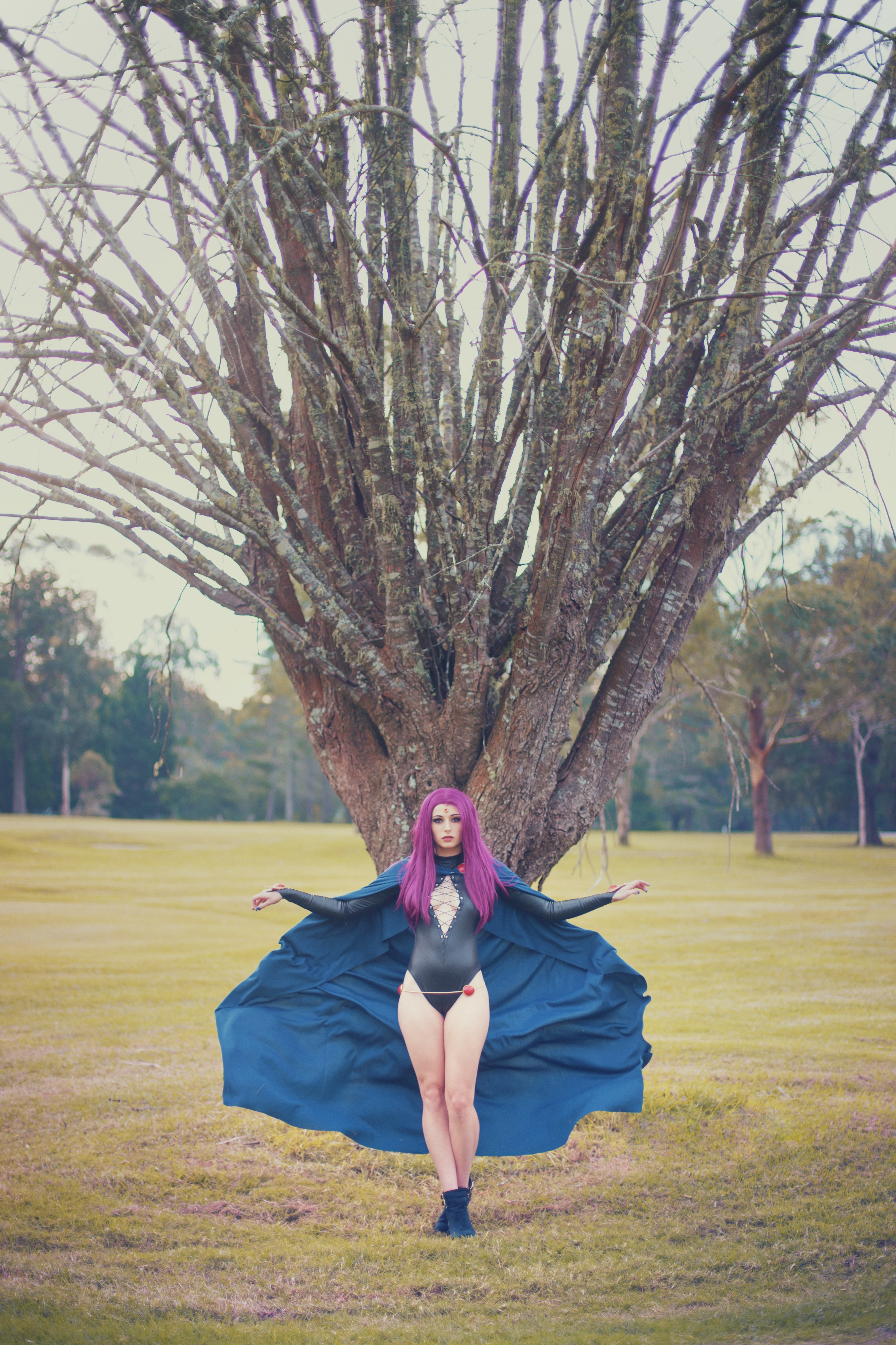 People 3485x5227 Kayla Erin model cosplay women outdoors Teen Titans Raven (DC Comics) DC Comics bodysuit purple hair the gap women