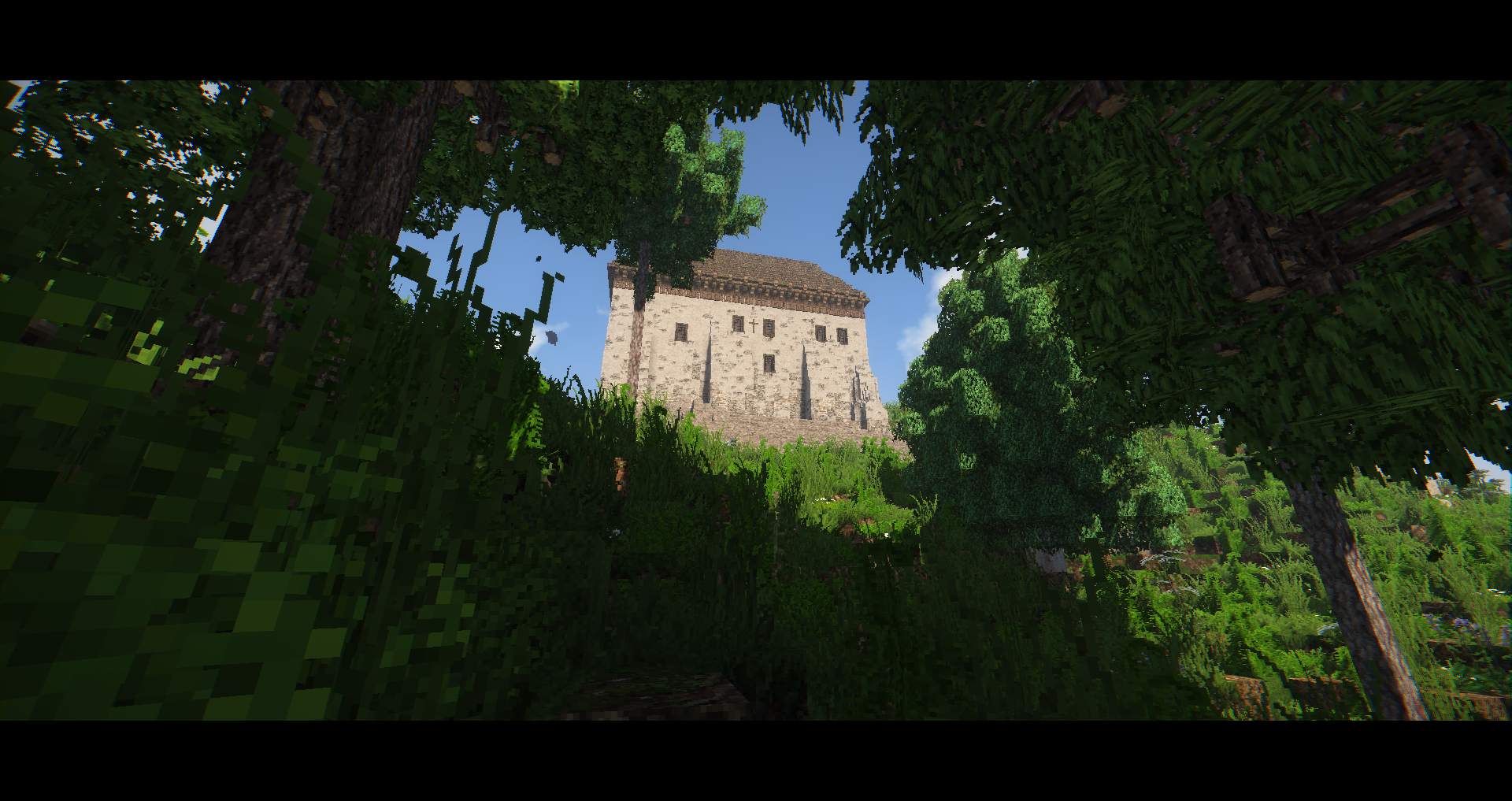 General 1920x1017 Minecraft castle forest low-angle Mojang