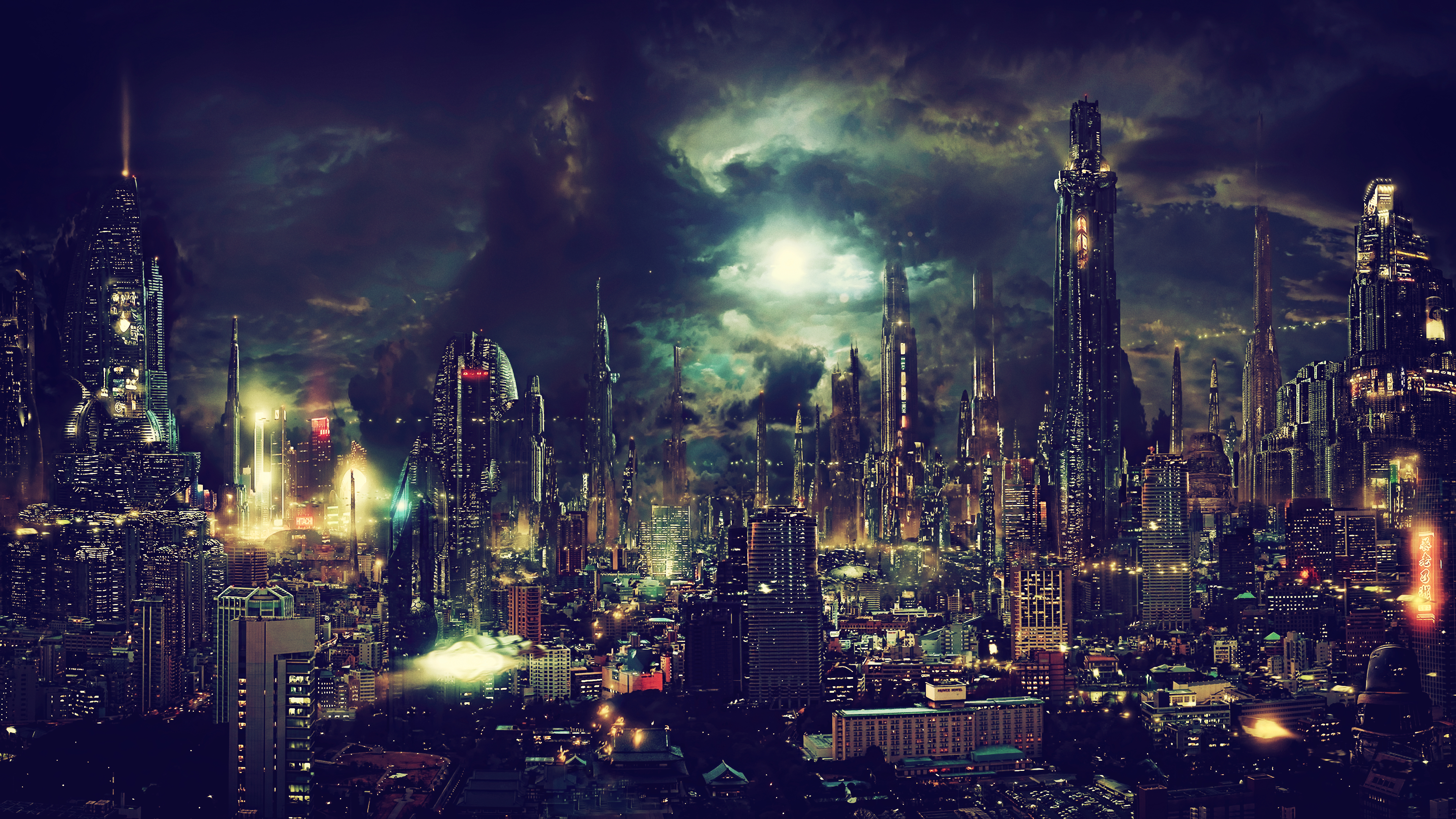 General 3840x2160 fantasy art night fan art artwork cityscape cyberpunk futuristic city