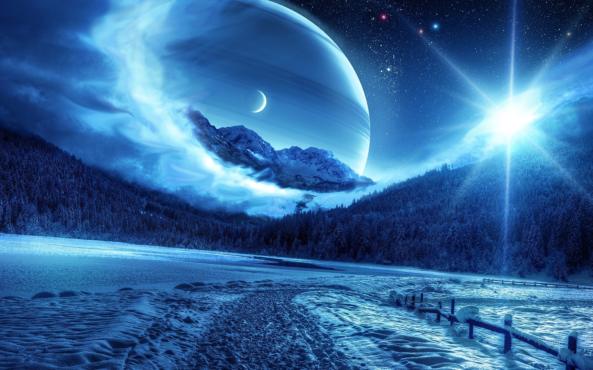 General 1920x1200 nature landscape digital art winter cold ice snow space space art mountains
