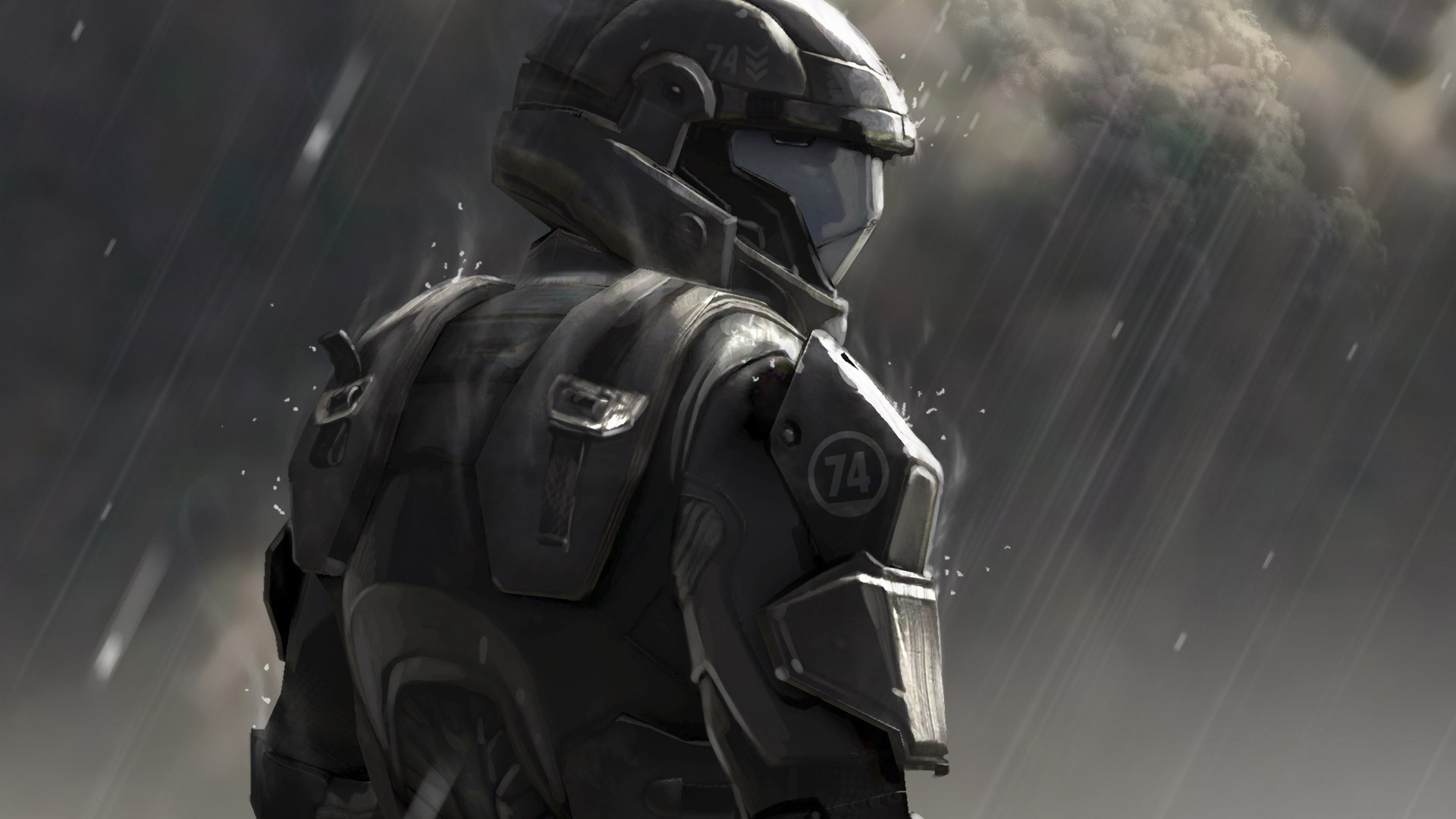 General 1920x1080 Halo 3: ODST video games video game art rain gray