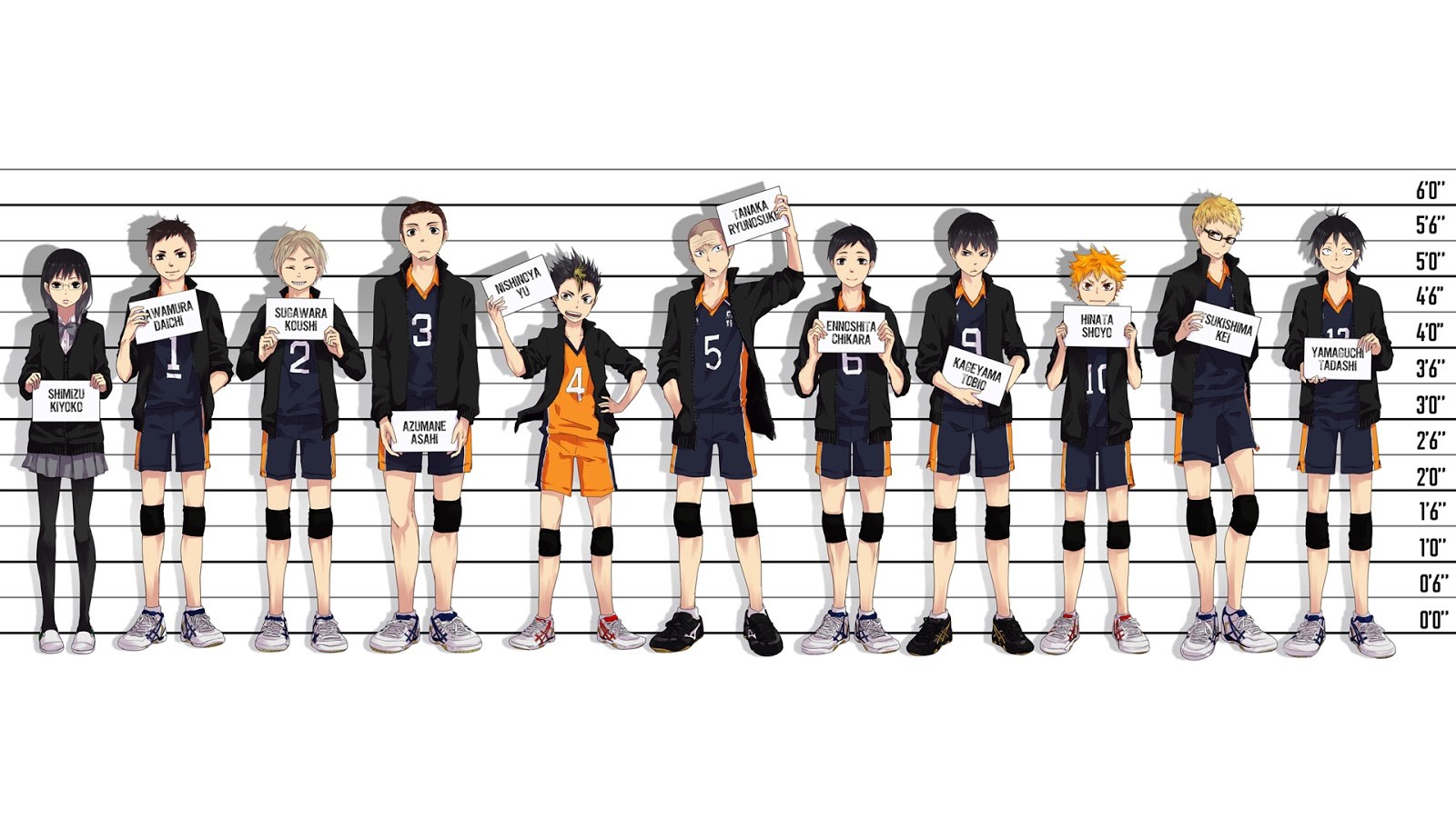 Anime 1600x900 Haikyuu!! anime boys numbers anime white background simple background anime girls standing