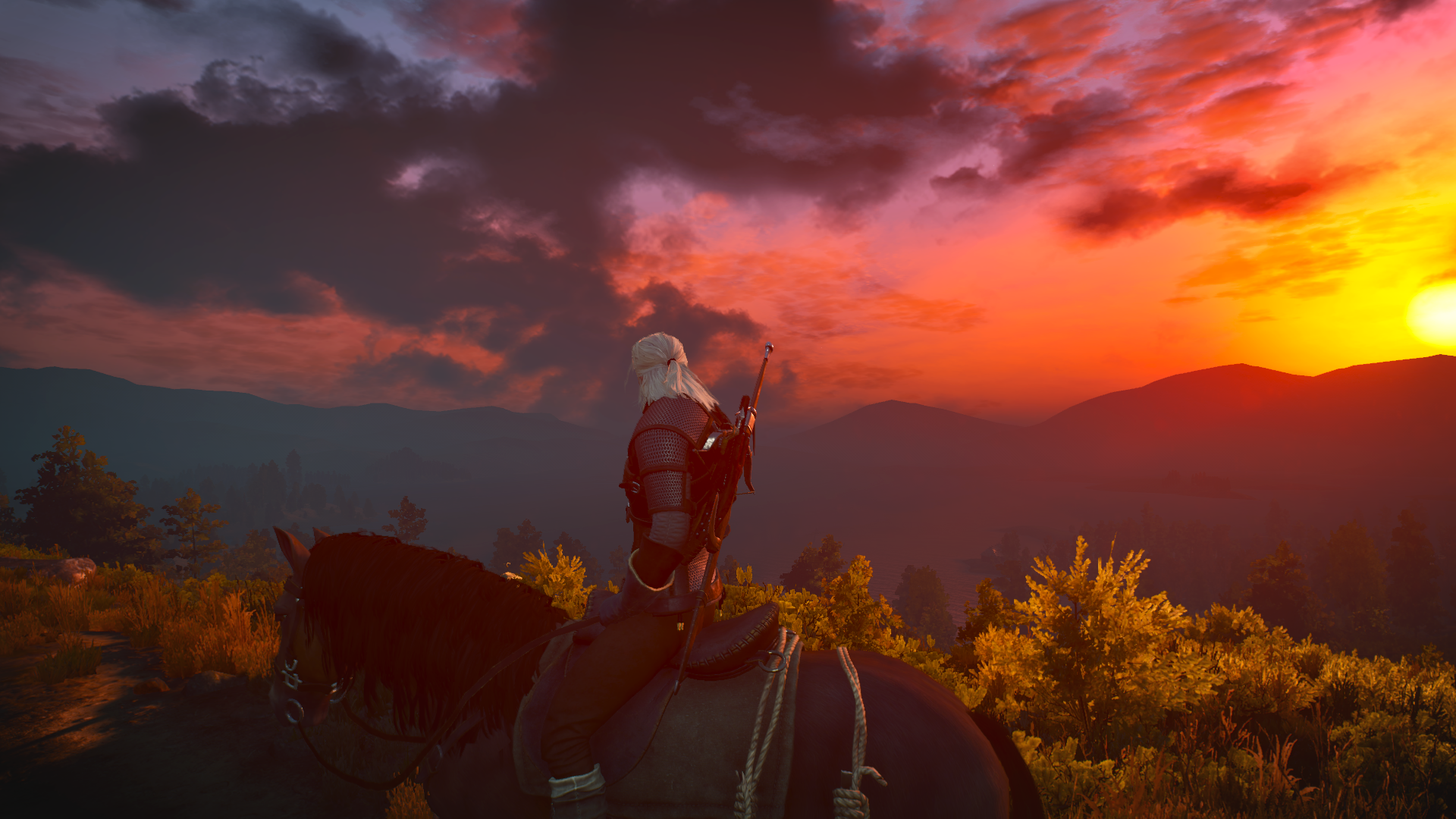 General 1920x1080 The Witcher 3: Wild Hunt video games PC gaming orange sky screen shot Geralt of Rivia RPG video game landscape