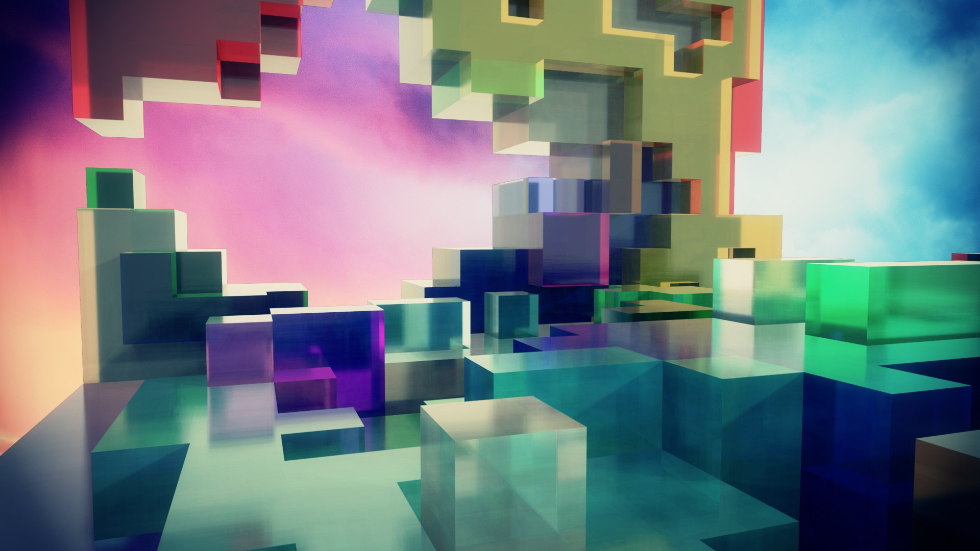 General 1920x1080 abstract voxels cube CGI colorful 3D Abstract digital art