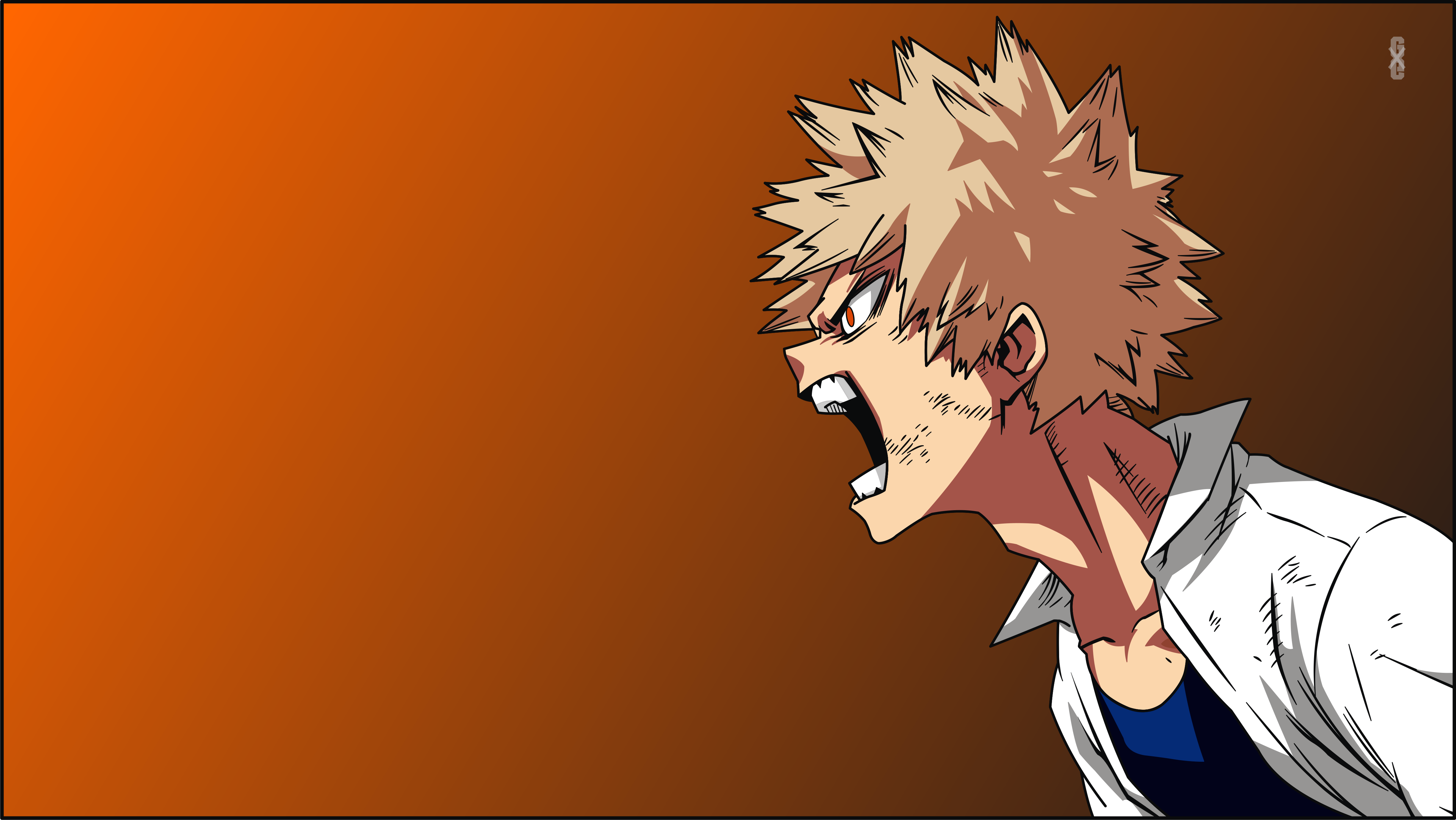 Anime 4894x2758 anime Boku no Hero Academia anime boys simple background angry orange background