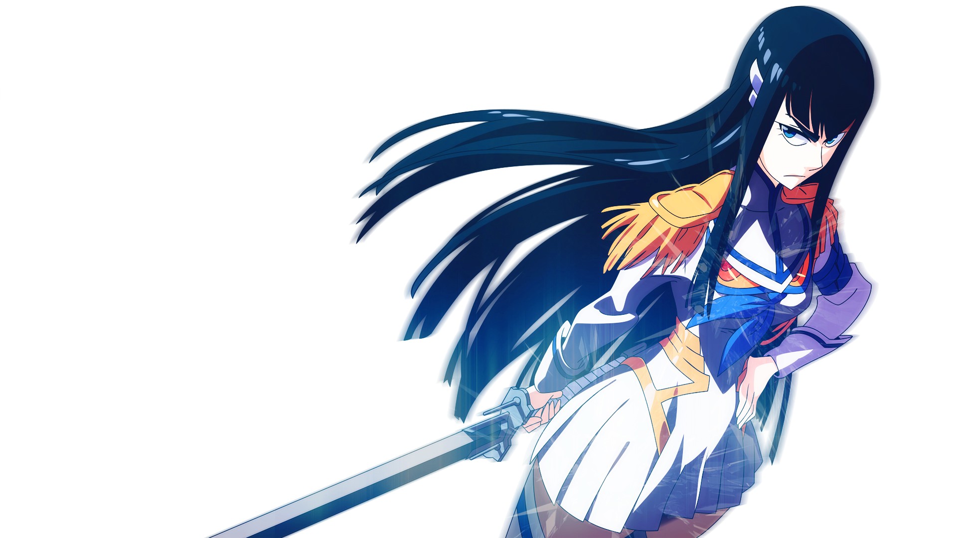 Anime 1920x1080 Kill la Kill Kiryuin Satsuki anime girls women with swords black hair angry white background long hair sword