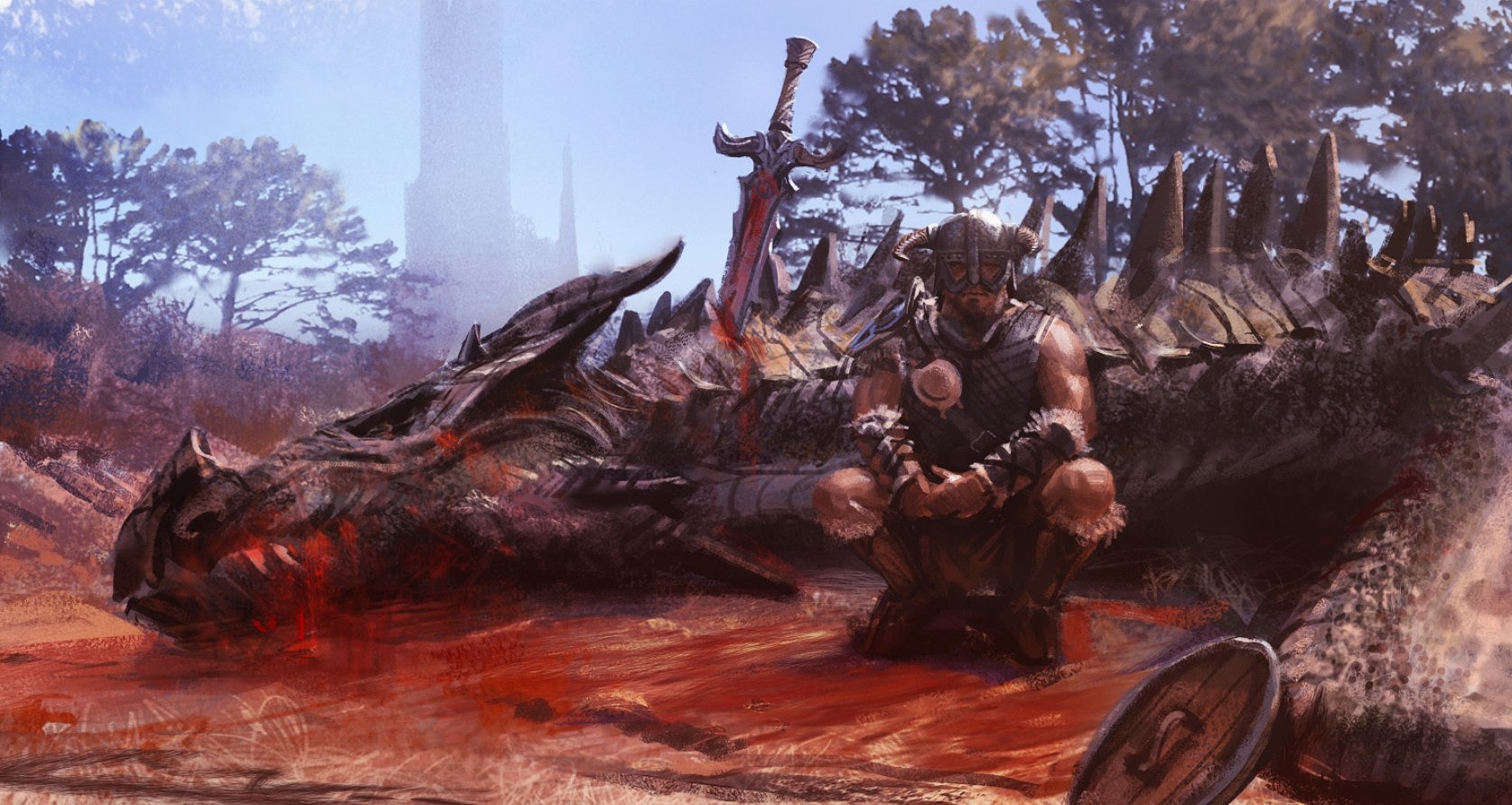 General 1674x892 The Elder Scrolls V: Skyrim RPG dragon warrior video game art fantasy men sword PC gaming video games dead video game men