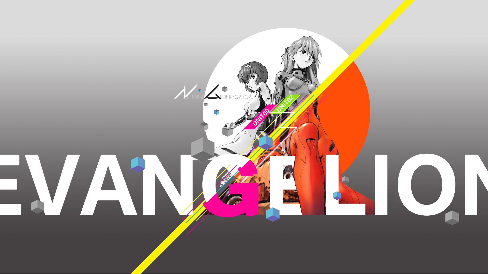 Anime 1920x1080 Neon Genesis Evangelion simple background anime girls selective coloring anime two women typography gray background gradient