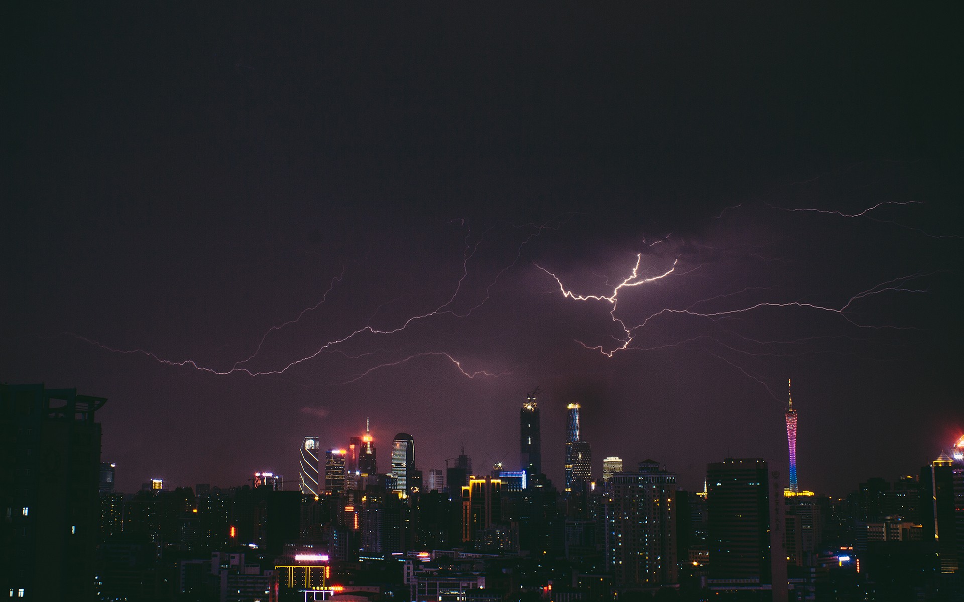General 1920x1200 city lightning skyscraper night city lights storm dark thunderbolt sky cityscape