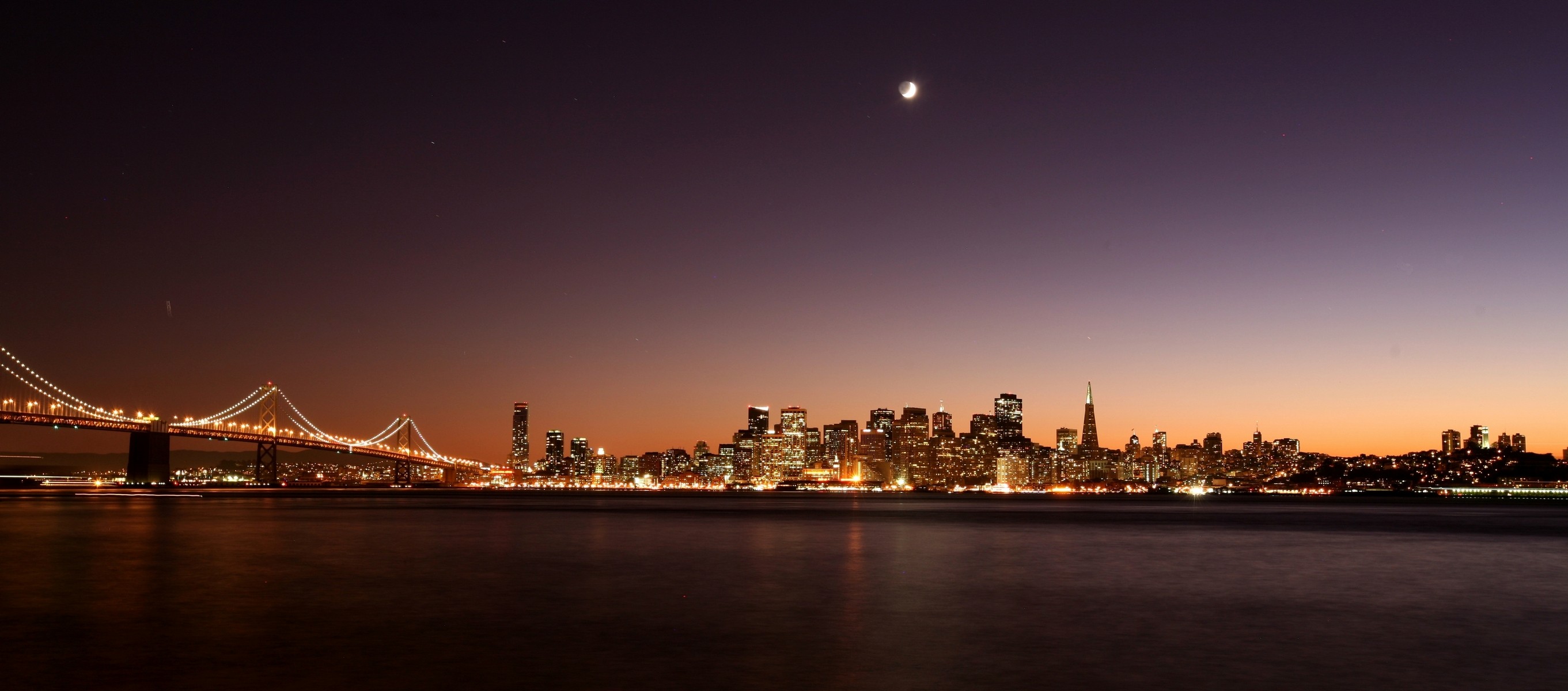 General 2722x1200 city bridge San Francisco USA California sky cityscape city lights low light ultrawide