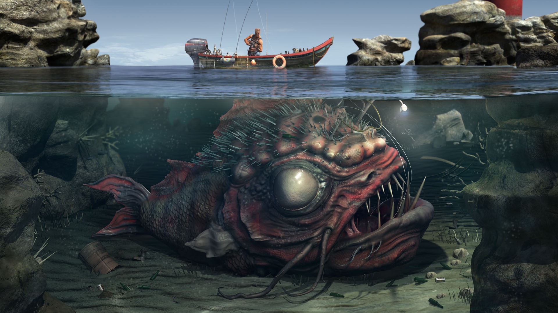General 1920x1080 creature fish underwater artwork boat Duke Nukem