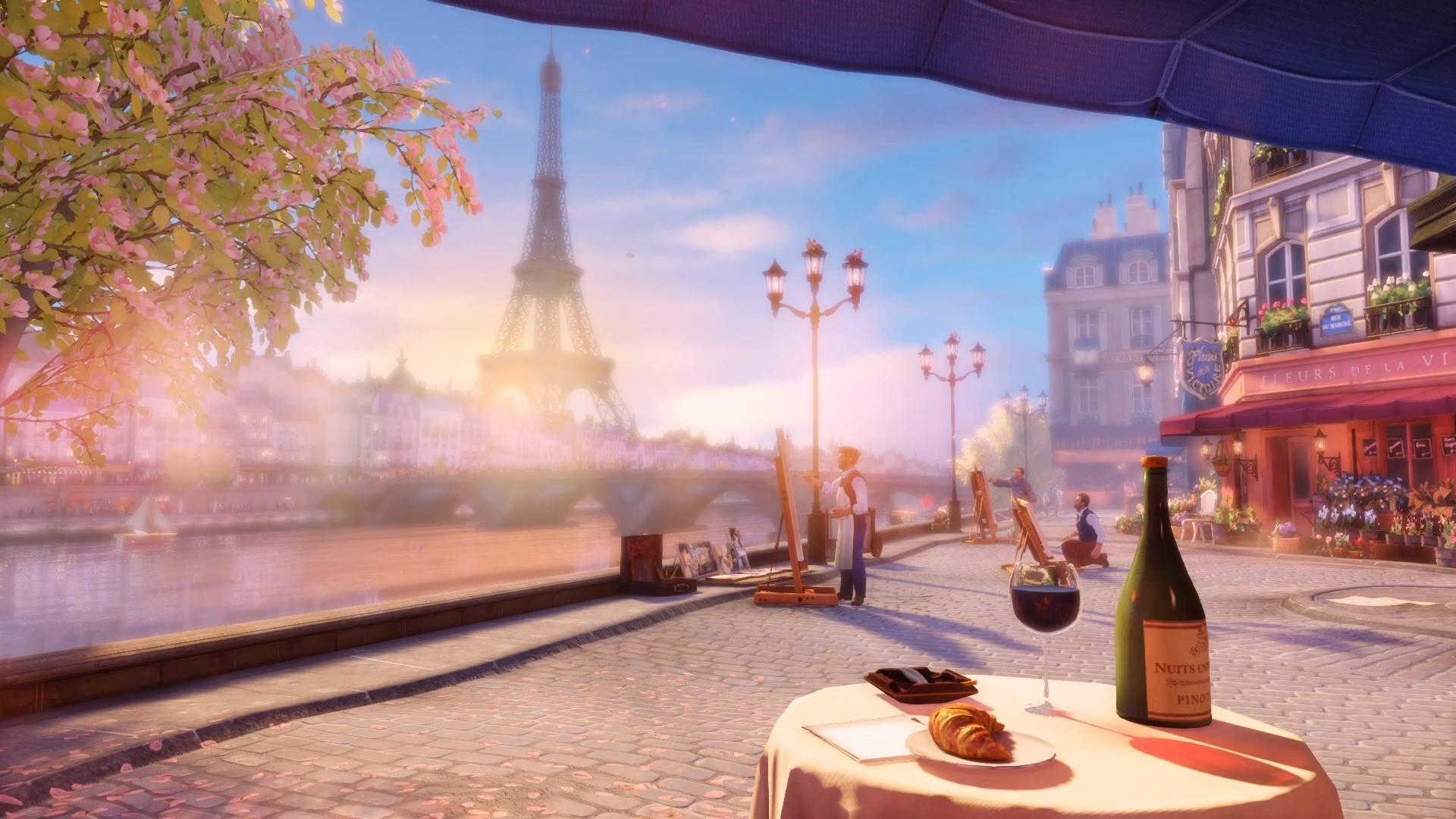 General 1920x1080 BioShock Infinite France wine croissants Eiffel Tower BioShock video games PC gaming bottles Paris food drinking glass