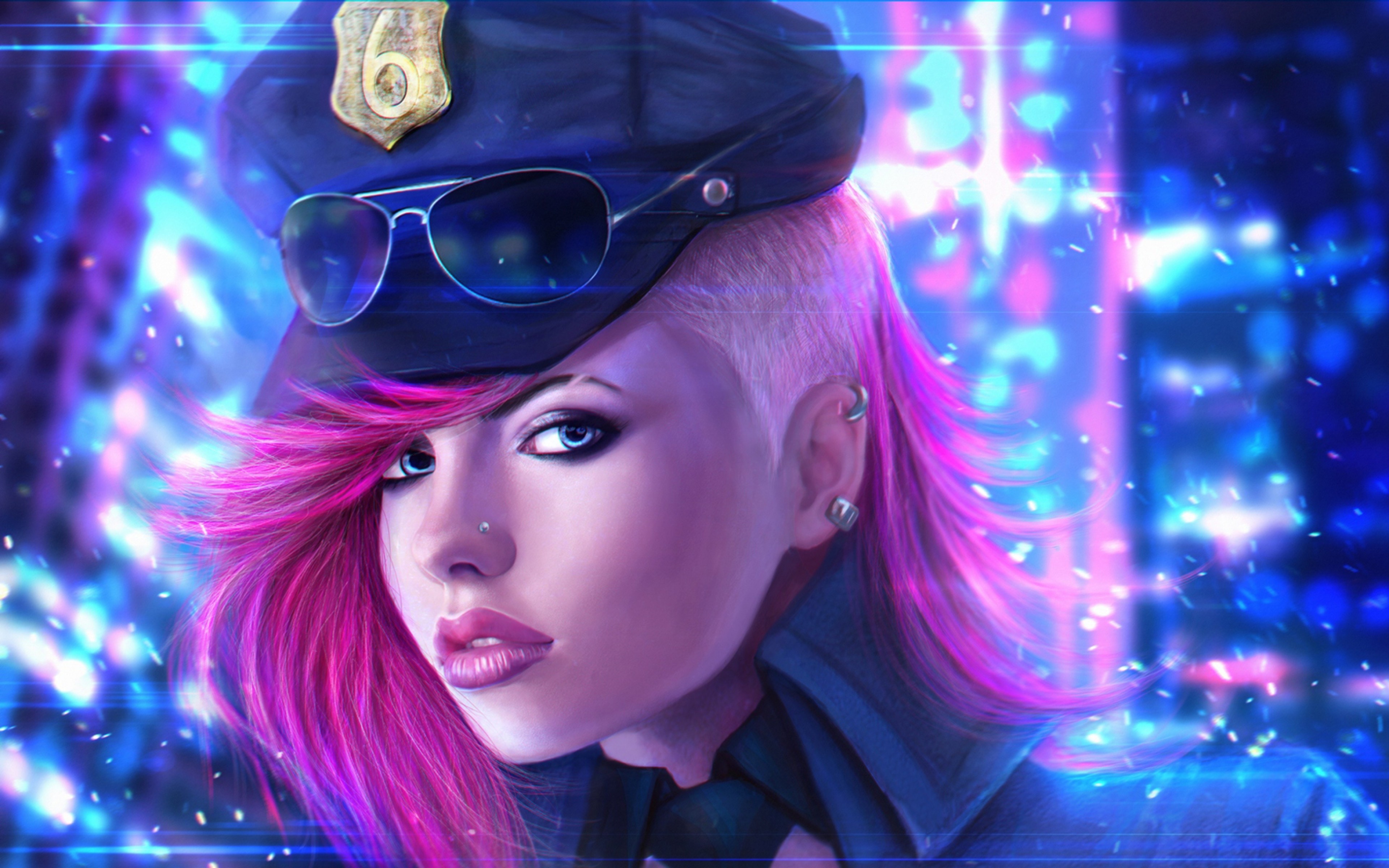 General 3840x2400 League of Legends fantasy girl pink hair sidecut blue eyes pink lipstick PC gaming Vi (League of Legends) digital art