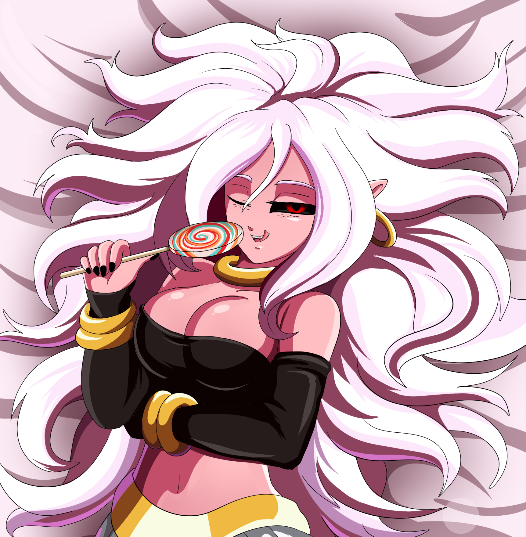 Anime 1724x1760 lollipop long hair women Dragon Ball FighterZ lying on back looking at viewer Android 21 Majin Android 21