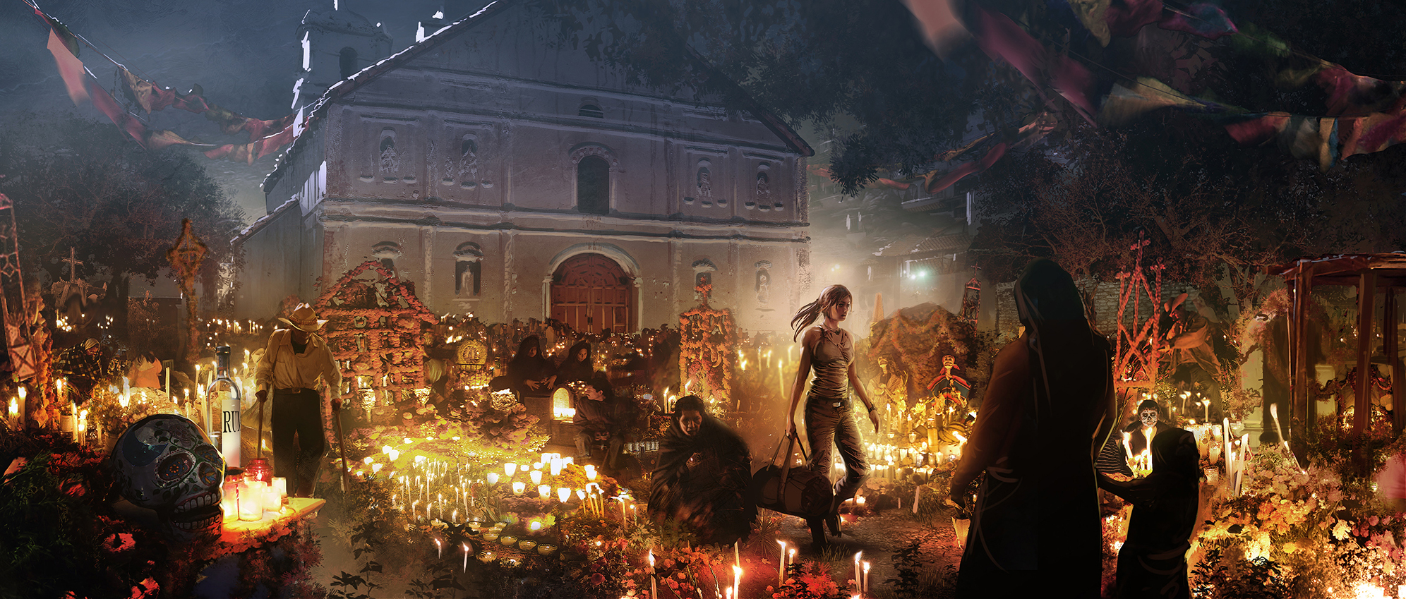 General 1992x849 Shadow of the Tomb Raider video games concept art Tomb Raider PC gaming candles night skull Lara Croft (Tomb Raider) video game art