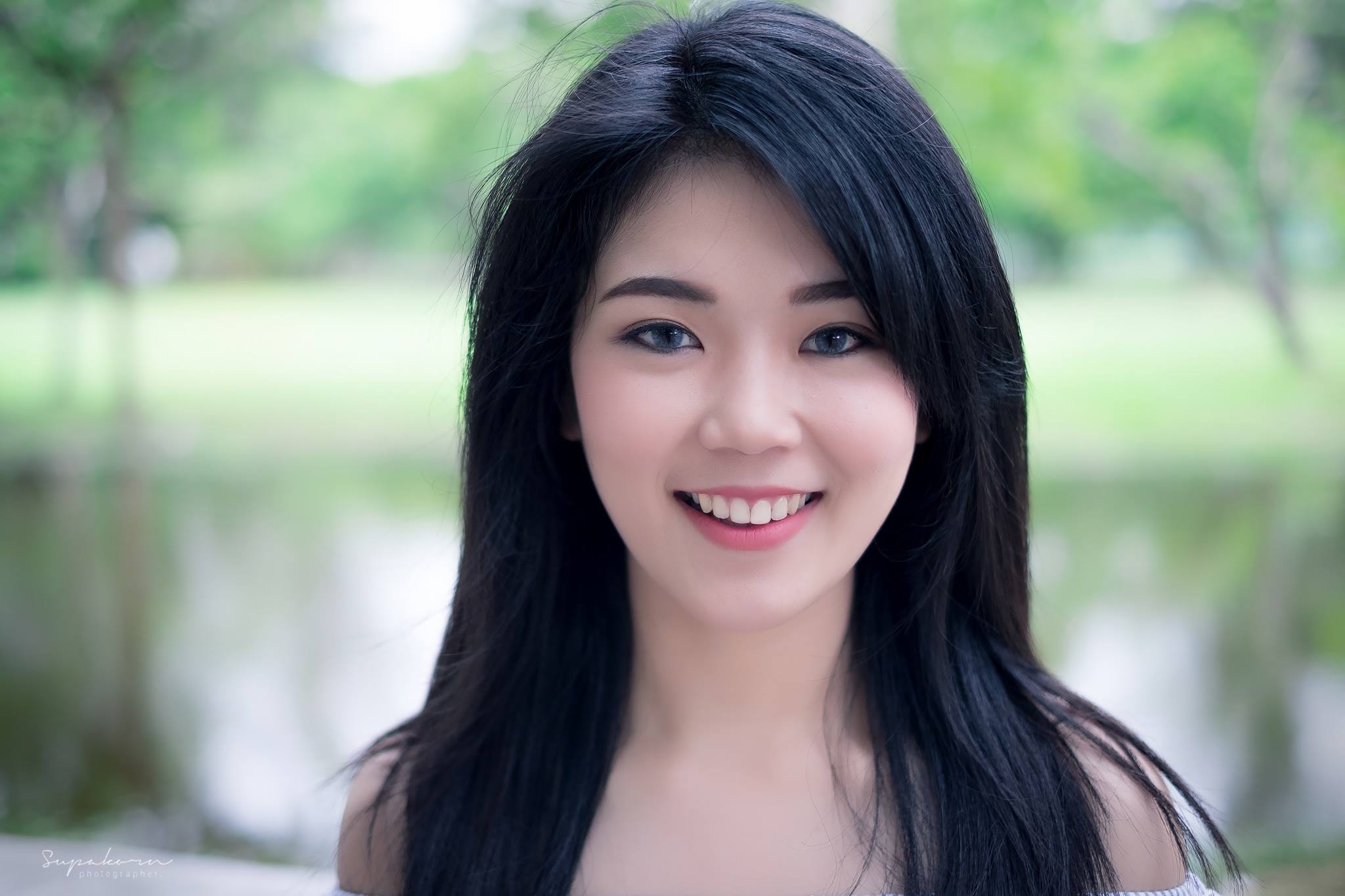 People 2048x1365 women model Asian smiling black hair depth of field