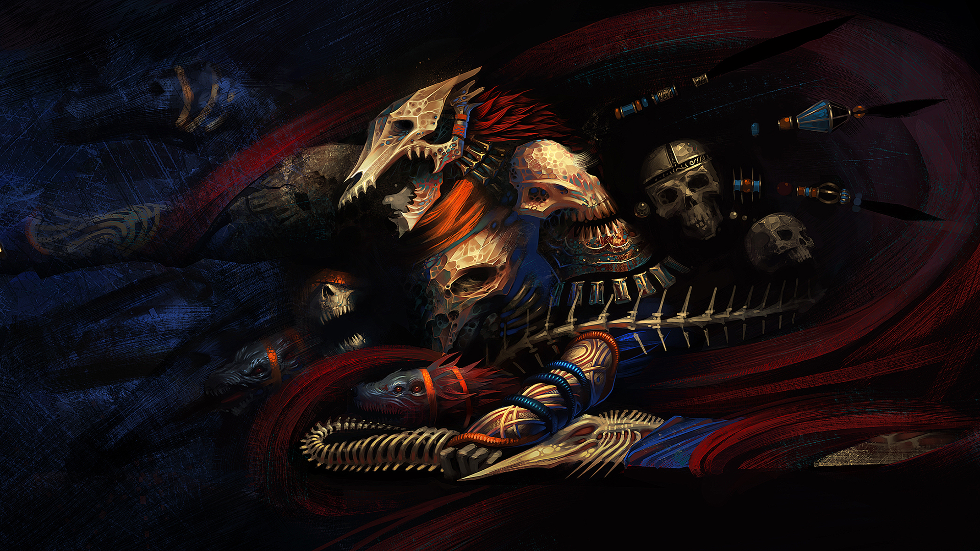 General 1920x1080 digital art skeleton skull bones warrior fantasy art dark fantasy