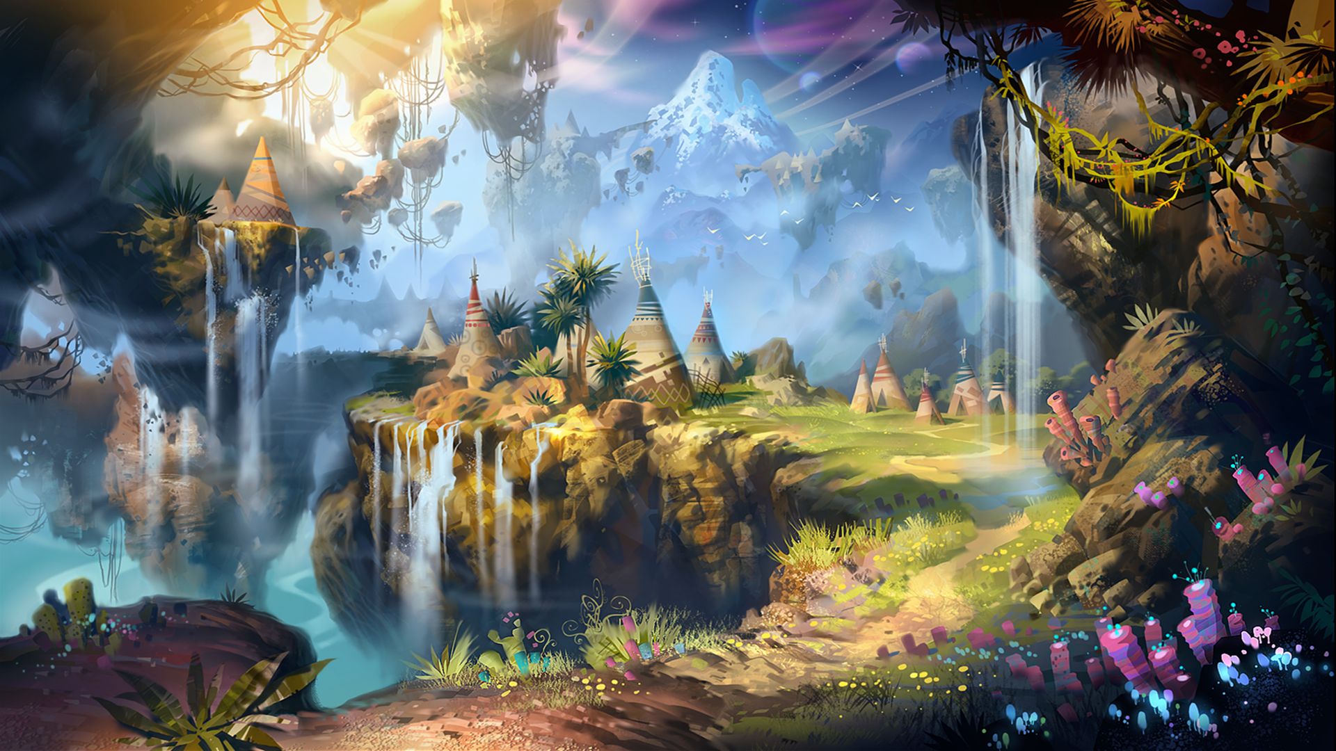 General 1920x1080 fantasy art waterfall mountains artwork colorful Tipi