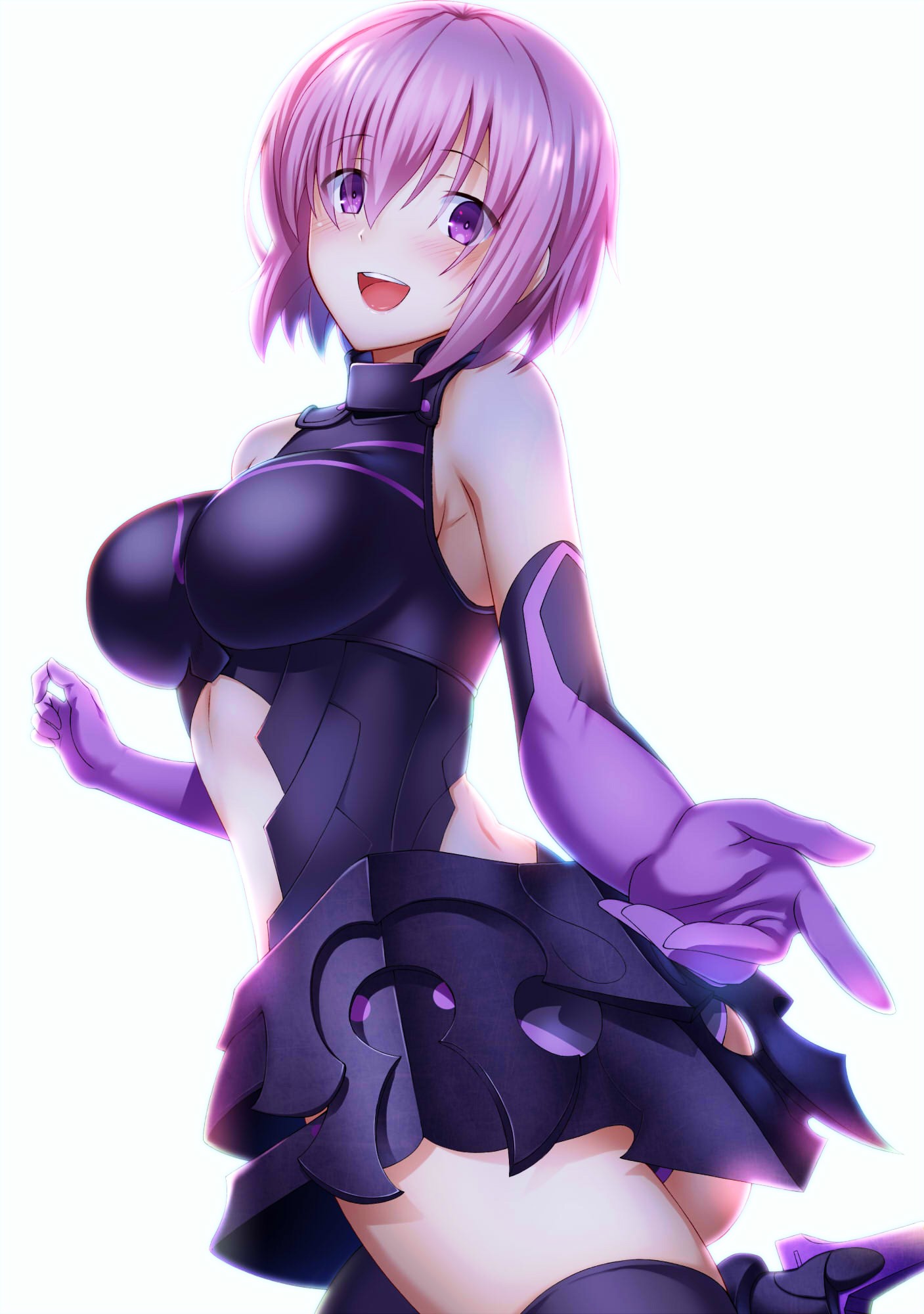 Anime 1407x2000 simple background white background armor Fate/Grand Order heels thigh-highs short hair purple hair purple eyes Fate series Mash Kyrielight anime girls