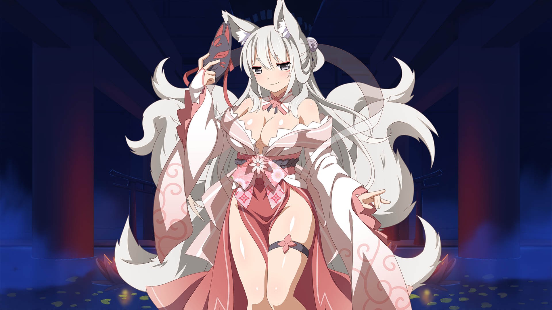 Anime 1920x1080 sakura dungeon fox girl cleavage