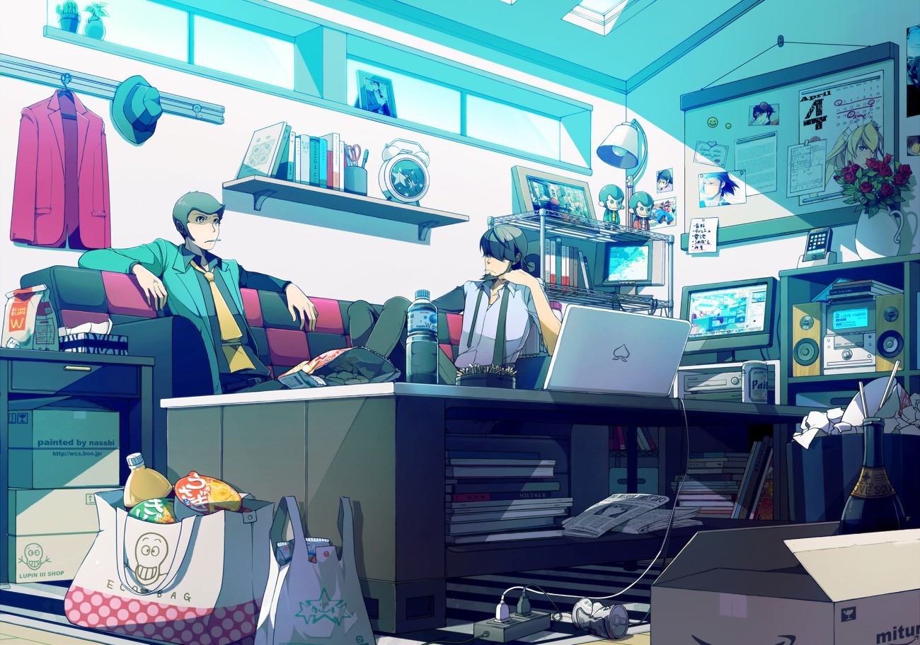 Anime 1300x912 anime Lupin III interior anime boys cyan