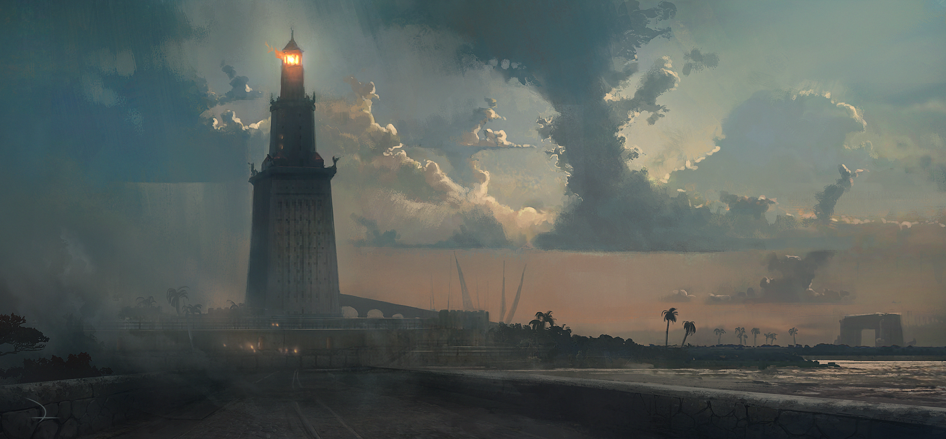 General 3216x1492 Assassin's Creed: Origins video games artwork Assassin's Creed Egypt Ubisoft lighthouse landscape