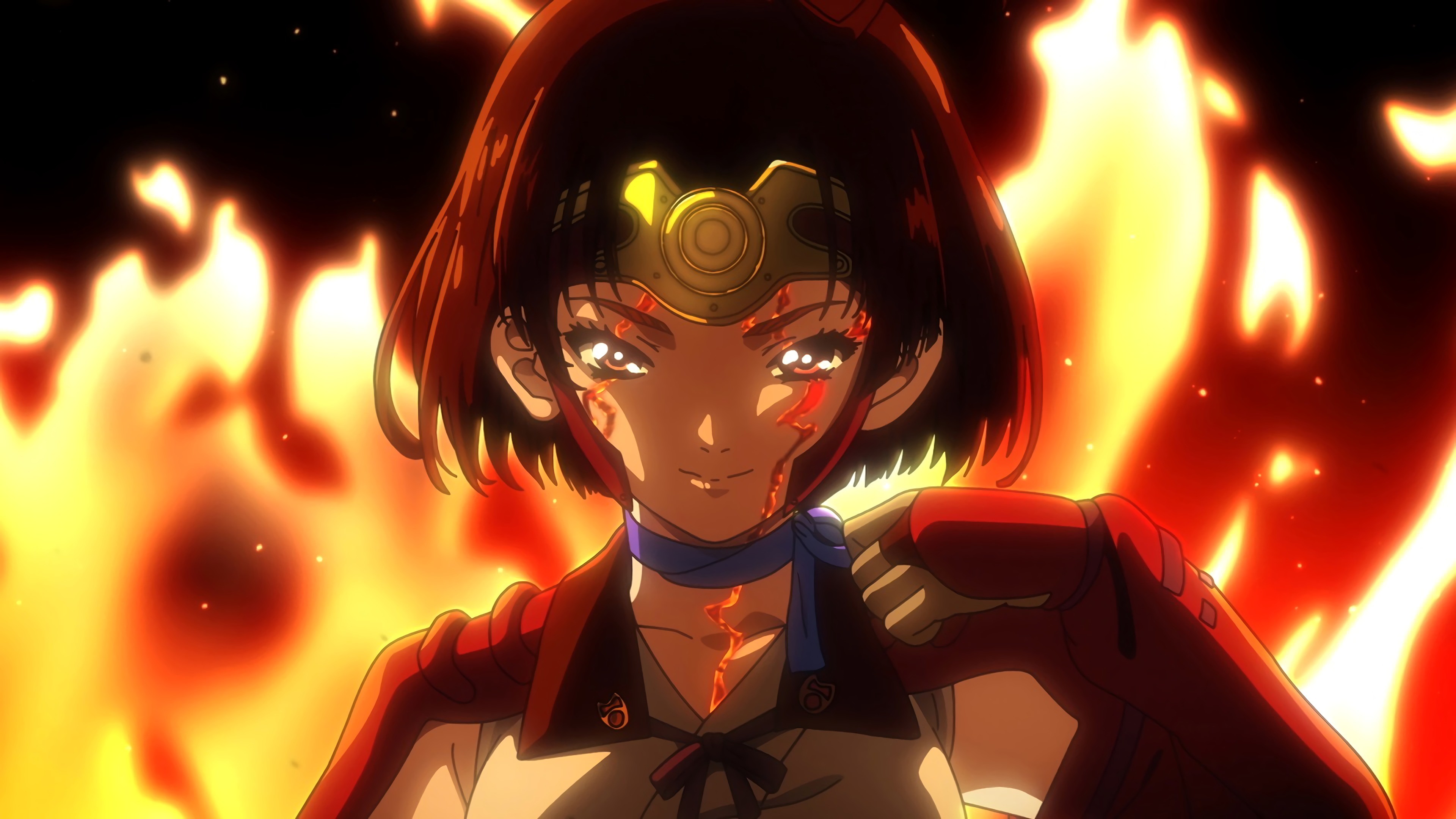 Anime 3840x2160 Mumei anime girls anime fire Koutetsujou no Kabaneri fantasy art burning face fantasy girl