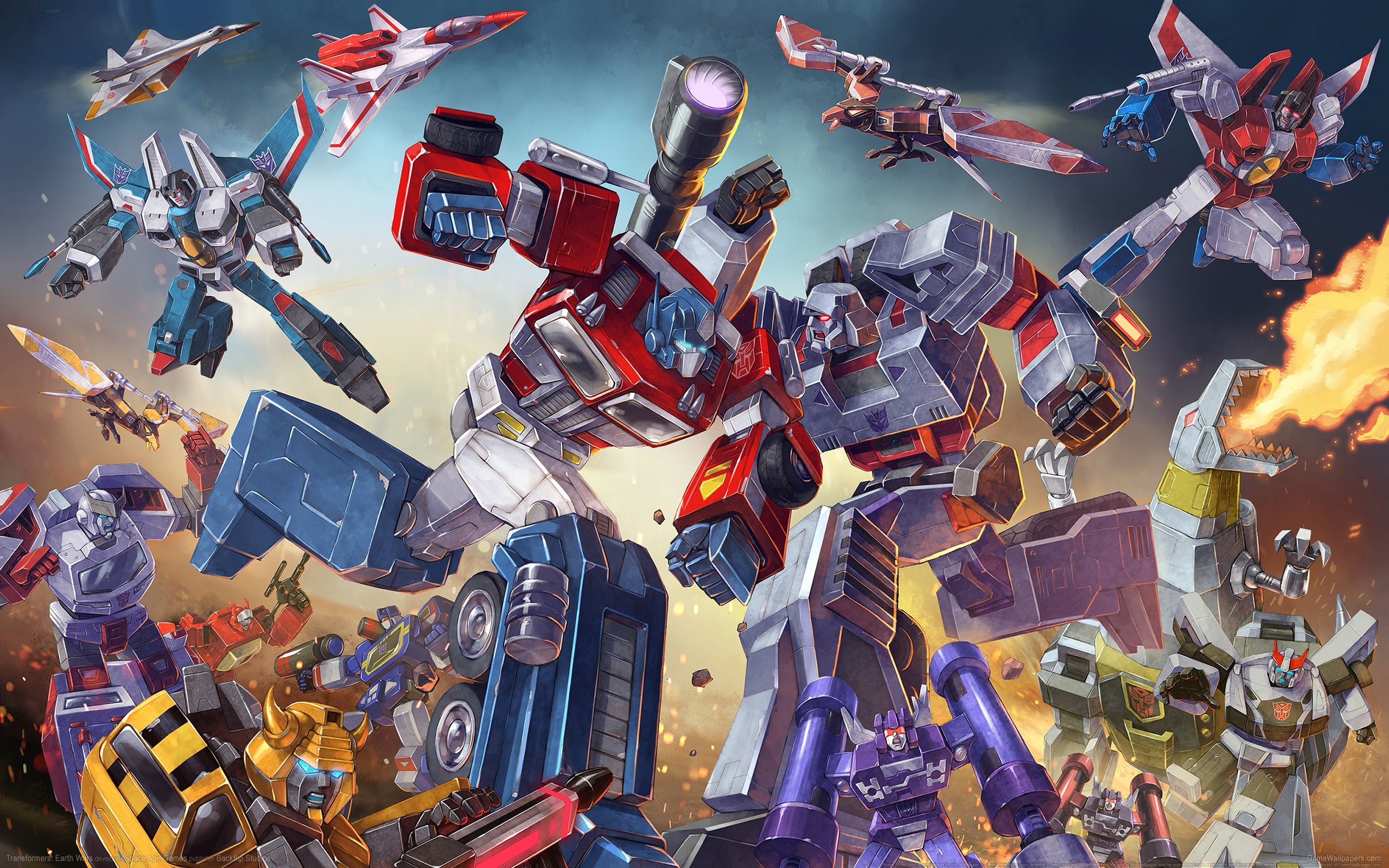 General 2560x1600 Transformers G1 Optimus Prime Bumblebee (transformers) Megatron battle Transformers: Earth Wars Transformers video games Hasbro