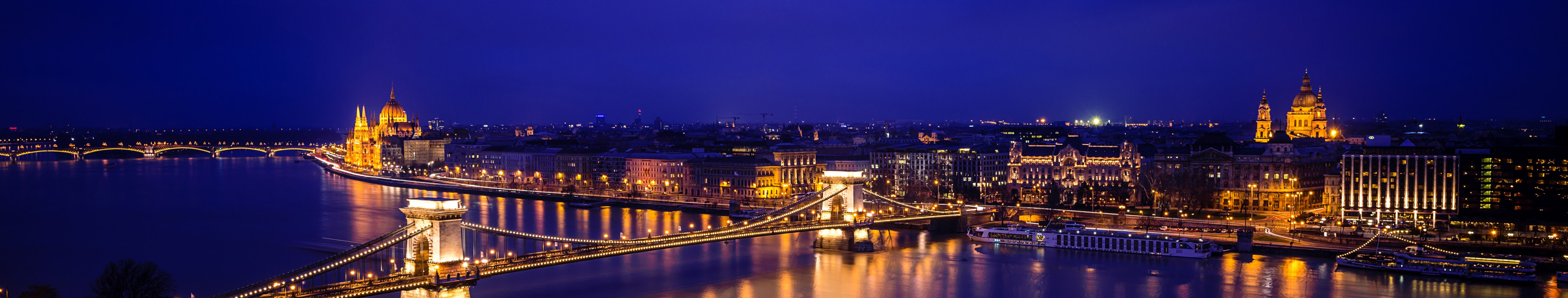 General 5670x1080 Budapest Hungarian Parliament Building Chain Bridge river city night Hungary cityscape city lights bridge
