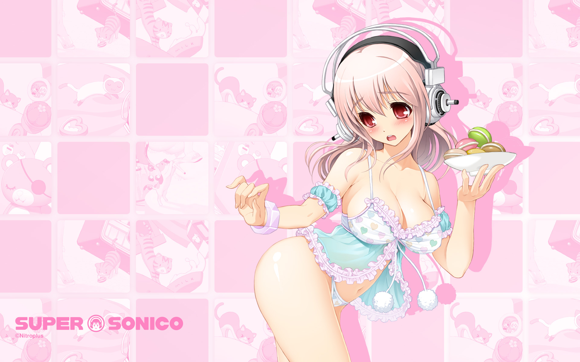 Anime 1920x1200 Super Sonico anime girls cleavage pink hair headphones panties